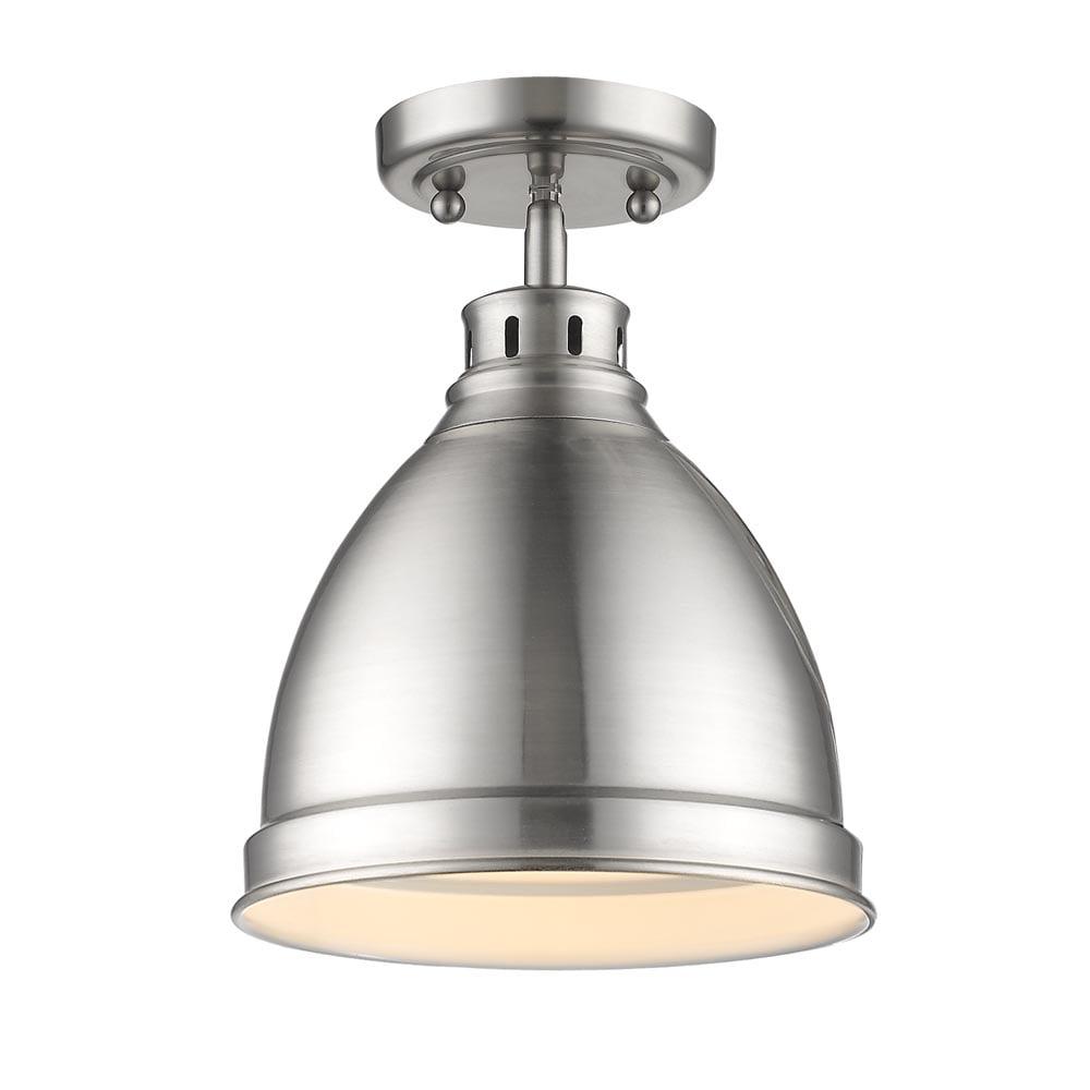 Pewter 9'' Industrial Flush Mount Ceiling Light with Glass Shade