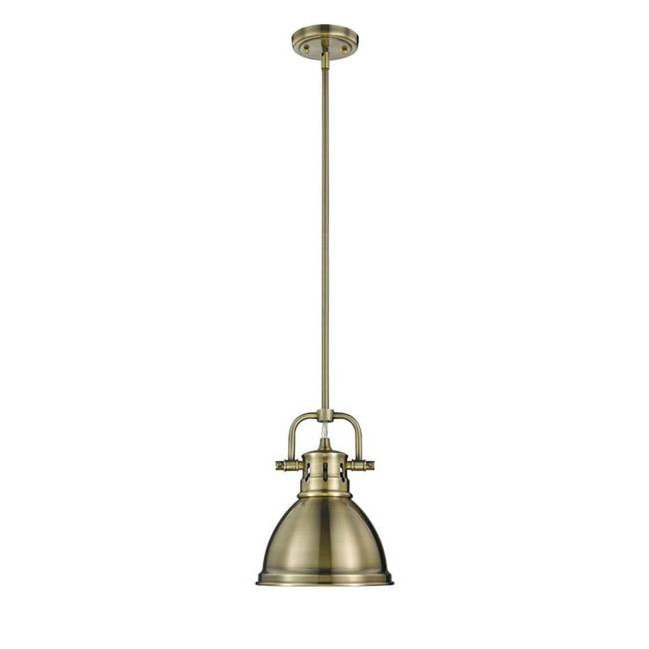 Transitional Aged Brass Mini Pendant with Rod - 6.5" Indoor/Outdoor