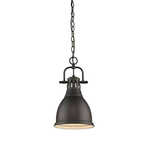 Golden Lighting Duncan 1-Light Small Pendant with Chain in Rubbed Bronze