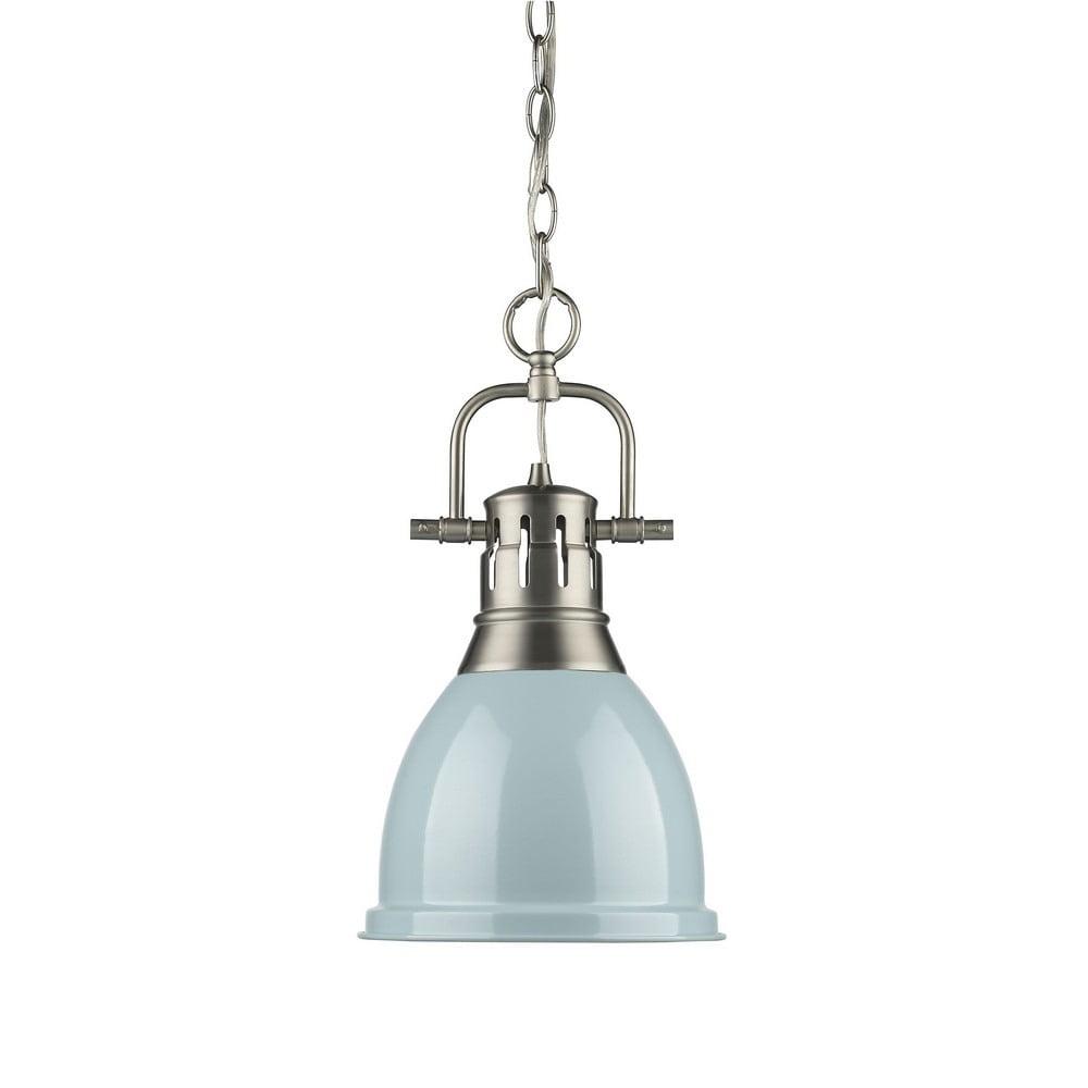 Golden Lighting Duncan 1-Light Small Pendant with Chain in Pewter with Seafoam