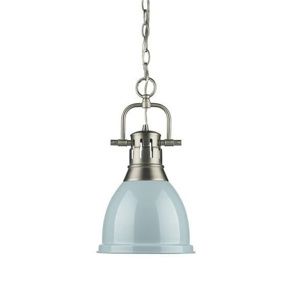 Golden Lighting Duncan 1-Light Small Pendant with Chain in Pewter with Seafoam