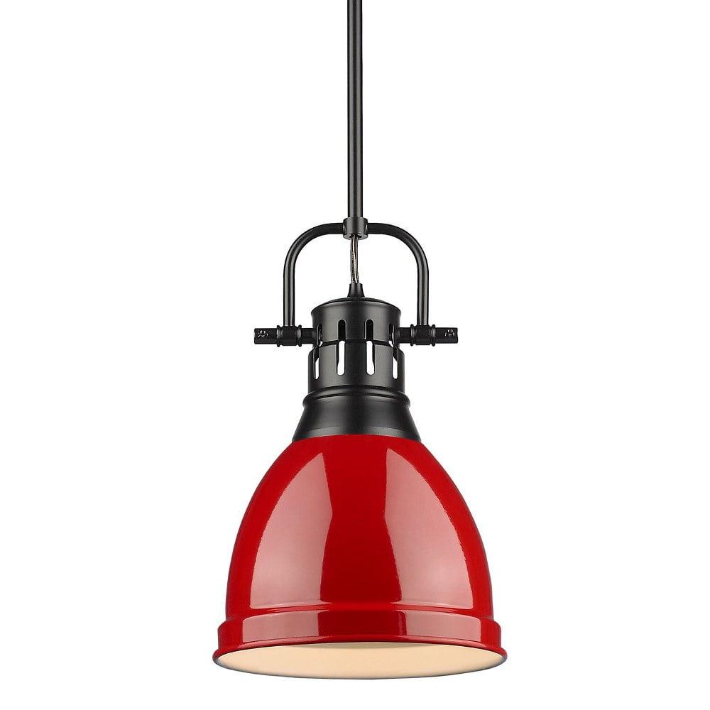 Duncan Small Pendant with Rod in Black with a Red Shade