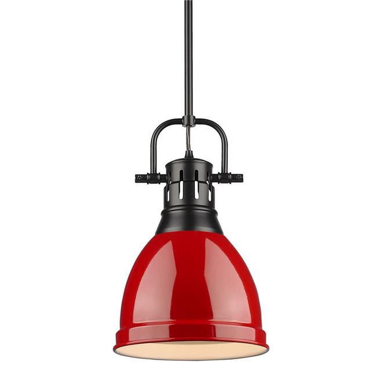 Duncan Small Pendant with Rod in Black with a Red Shade