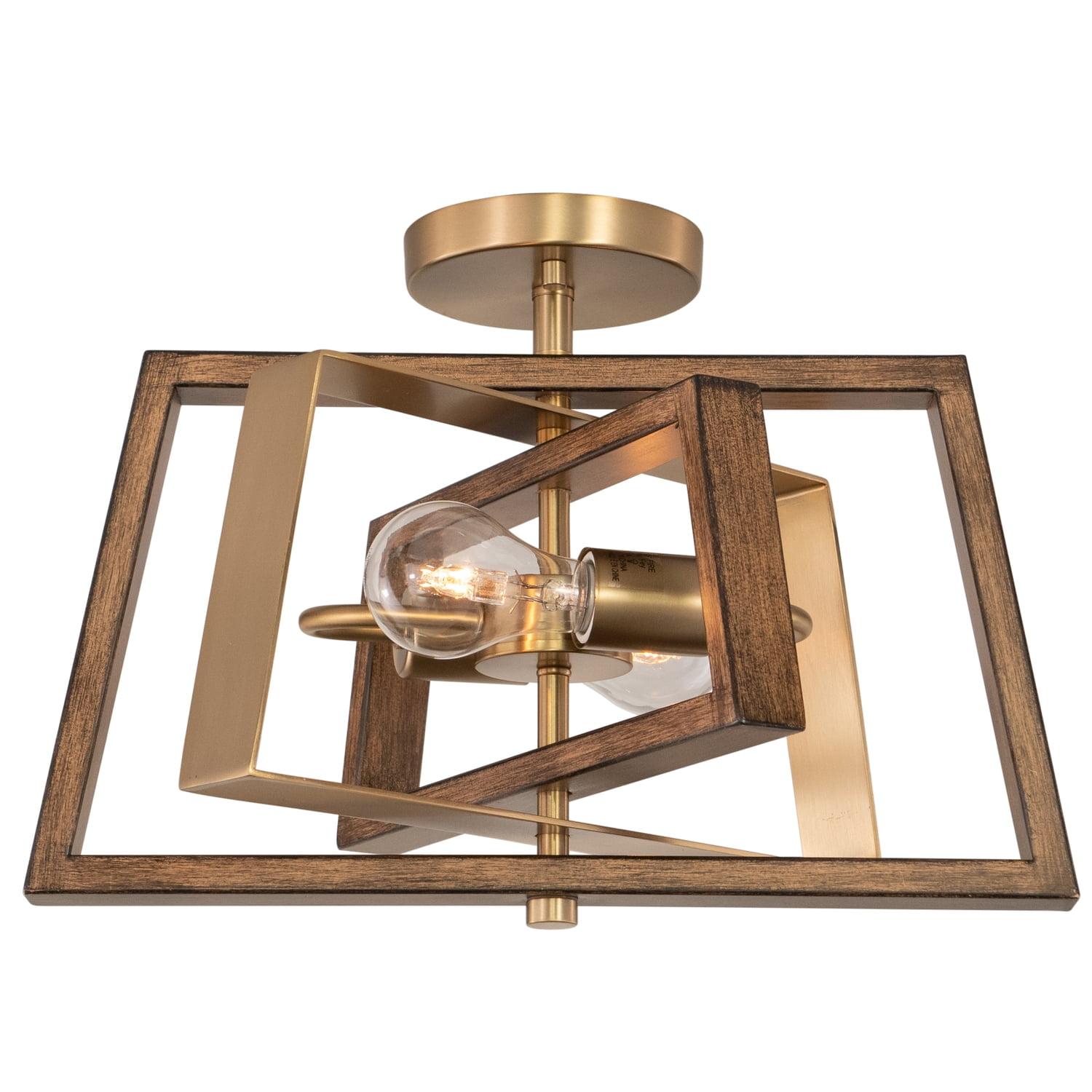 Dunning 16" Brass and Chestnut Semi-Flush Mount Ceiling Light