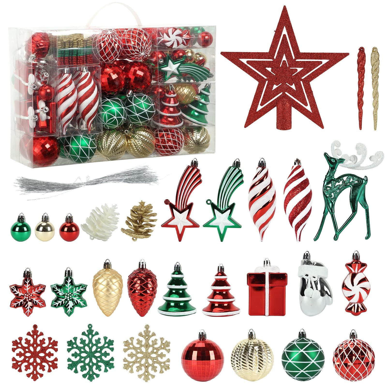 106-Piece Red Green Gold Shatterproof Plastic Christmas Ornament Set