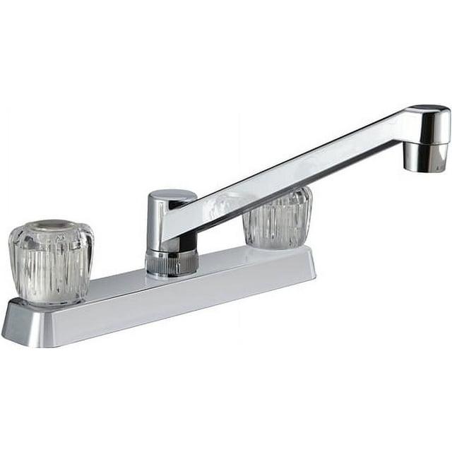 Dura Faucet Two Handle Kitchen Faucet with Crystal Acrylic Knobs for RVs- Chrome Polished