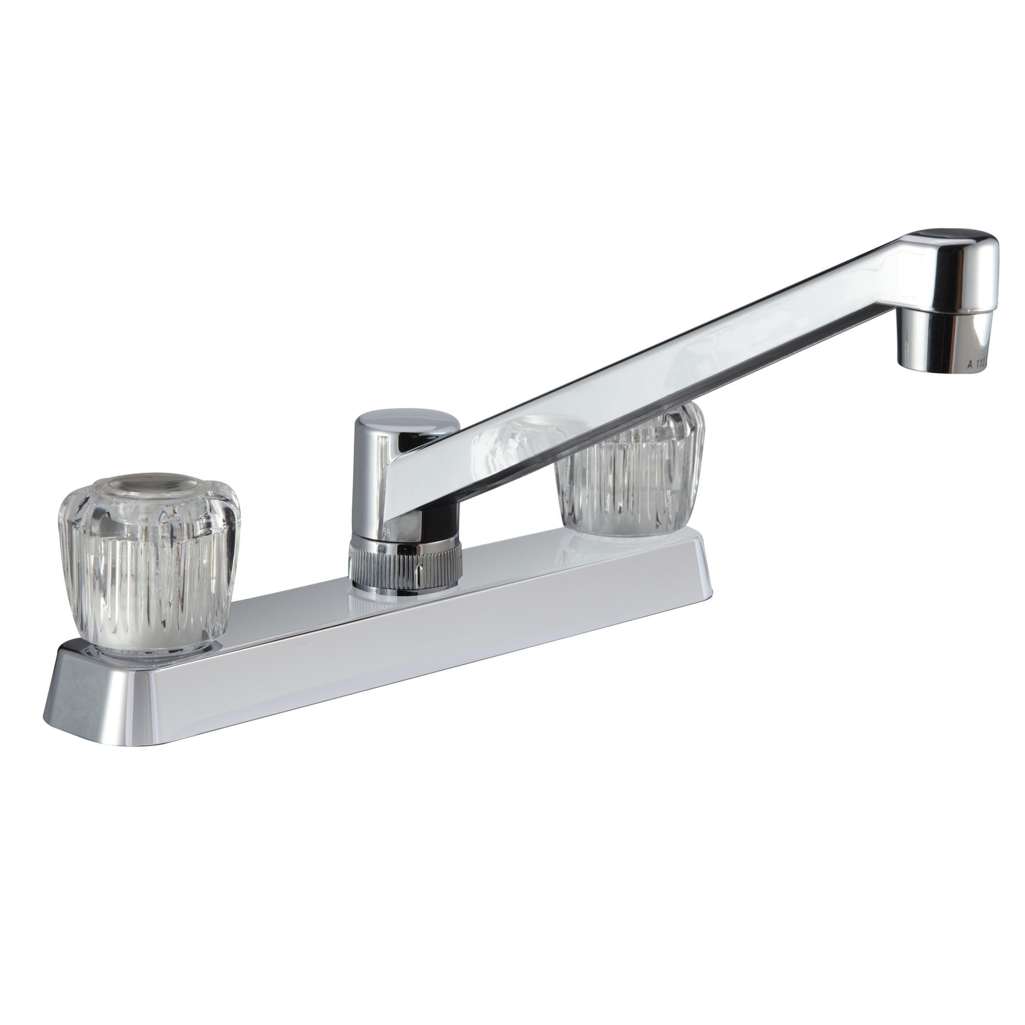 Dura Faucet Two Handle Kitchen Faucet with Crystal Acrylic Knobs for RVs- Chrome Polished