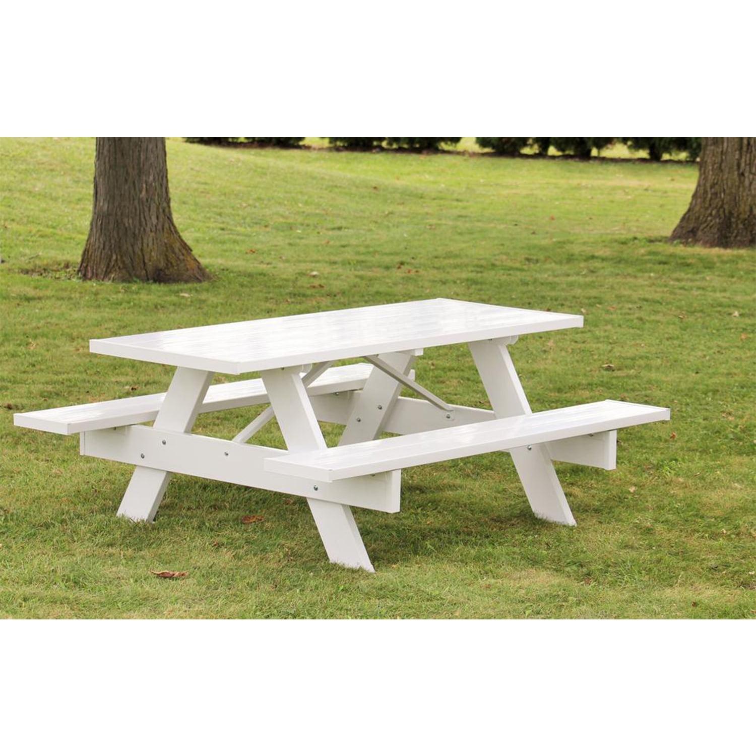 Traditional White 6-Foot Vinyl Picnic Table with Benches