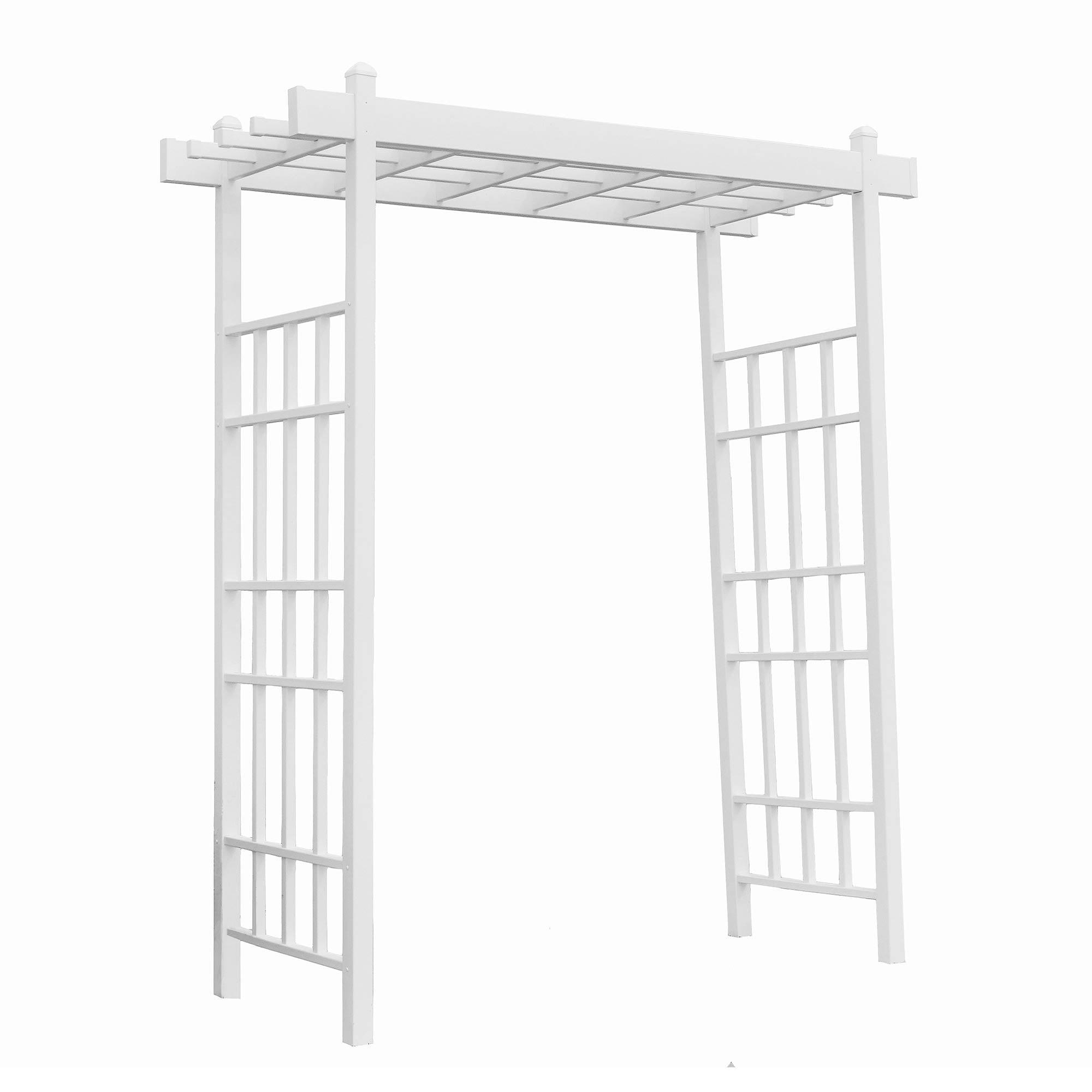 White Vinyl Grid-Style Outdoor Garden Arbor with Anchors