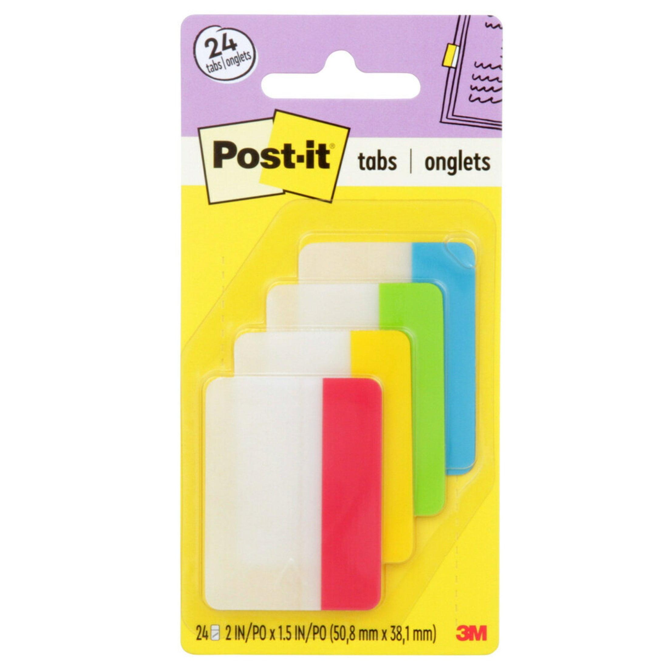 Post-it File Tabs 2 x 1 1/2 Aqua/Lime/Red/Yellow 24/Pack 686ALYR