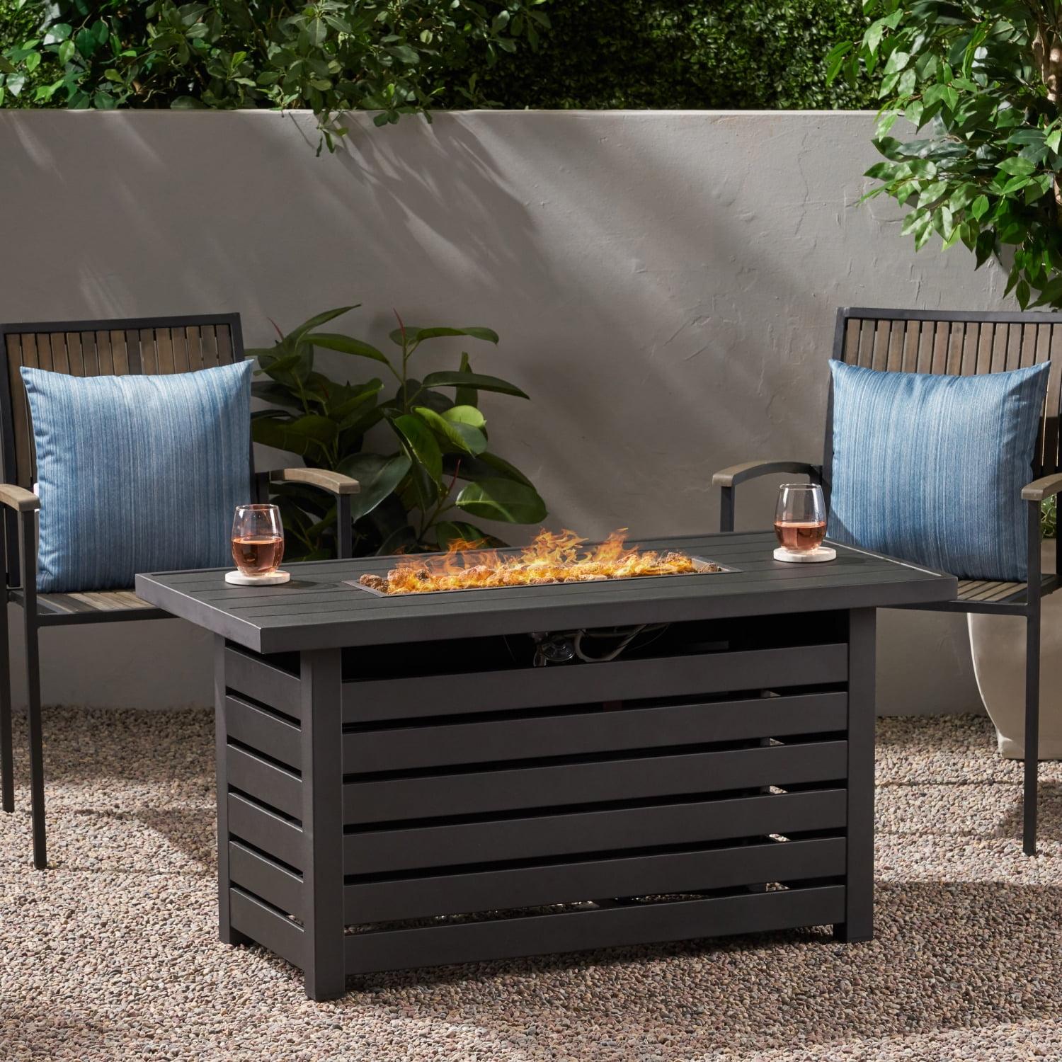 Rectangular Black Iron Gas Fire Pit Table