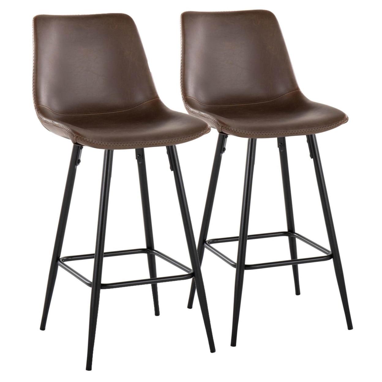 Durango 26" Espresso Faux Leather and Black Metal Counter Stool Set