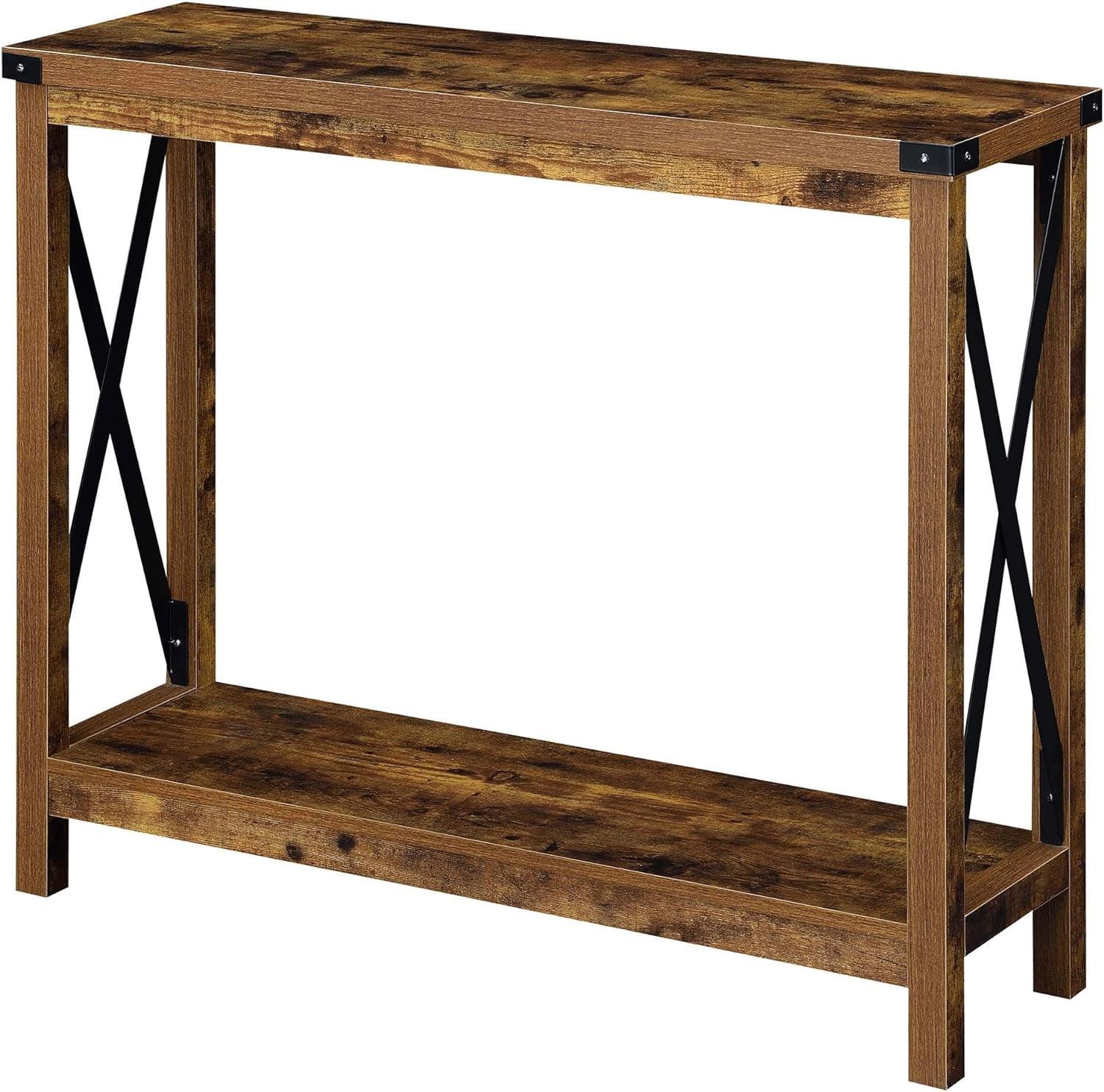 Barnwood Black 39'' Industrial Console Table with Storage Shelf