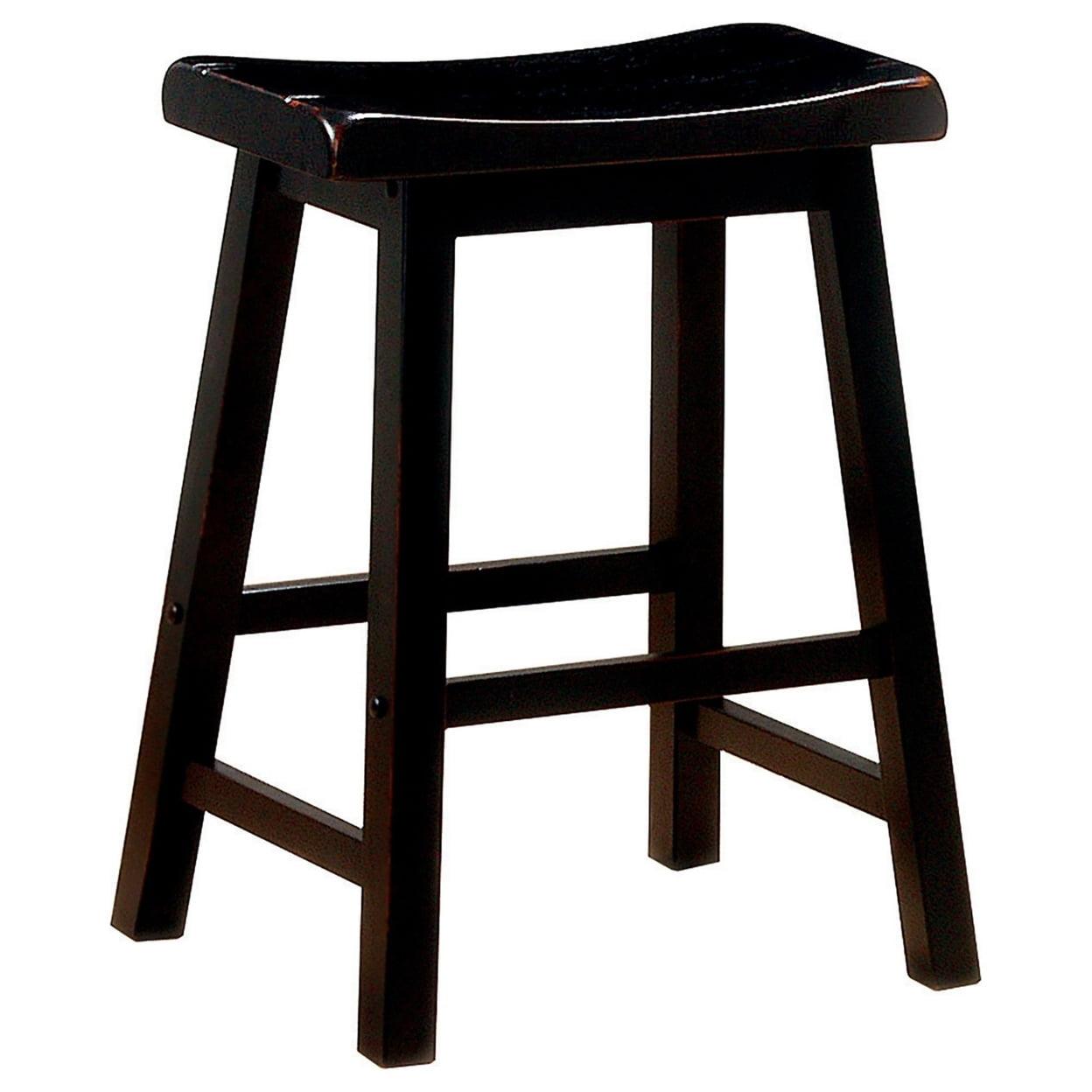 Transitional Black Wooden Saddle Counter Stools, 24" Height (Set of 2)