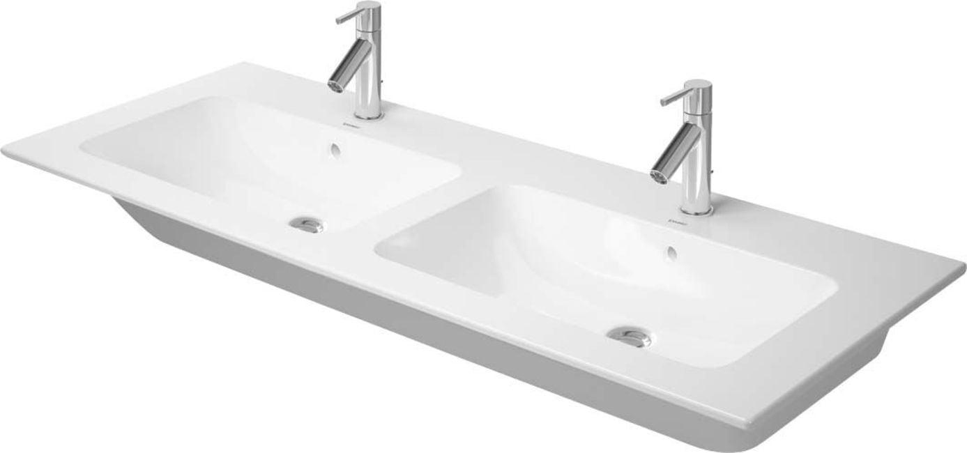 White Ceramic Double Basin Vanity Sink with Overflow