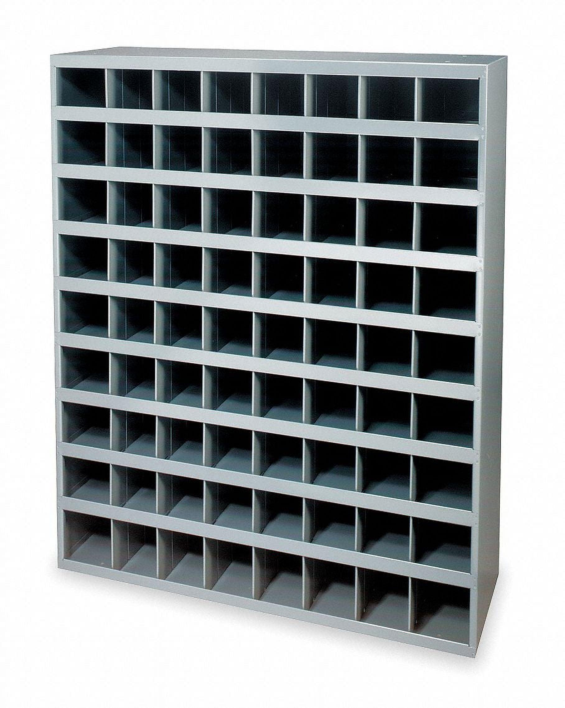 Modern Grey 72-Compartment Steel Storage Unit with Sloped Shelves