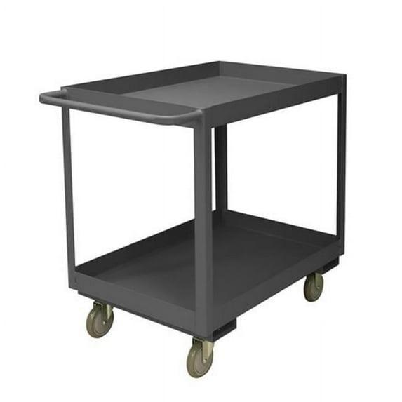 Durham RSC3-2436-2-3.6K-95 14 Gauge Tubular Push Handled Rolling Service Cart with 2 Shelves & 3 in. Lips Up, Gray- 24 x 36 x 37.25 in.