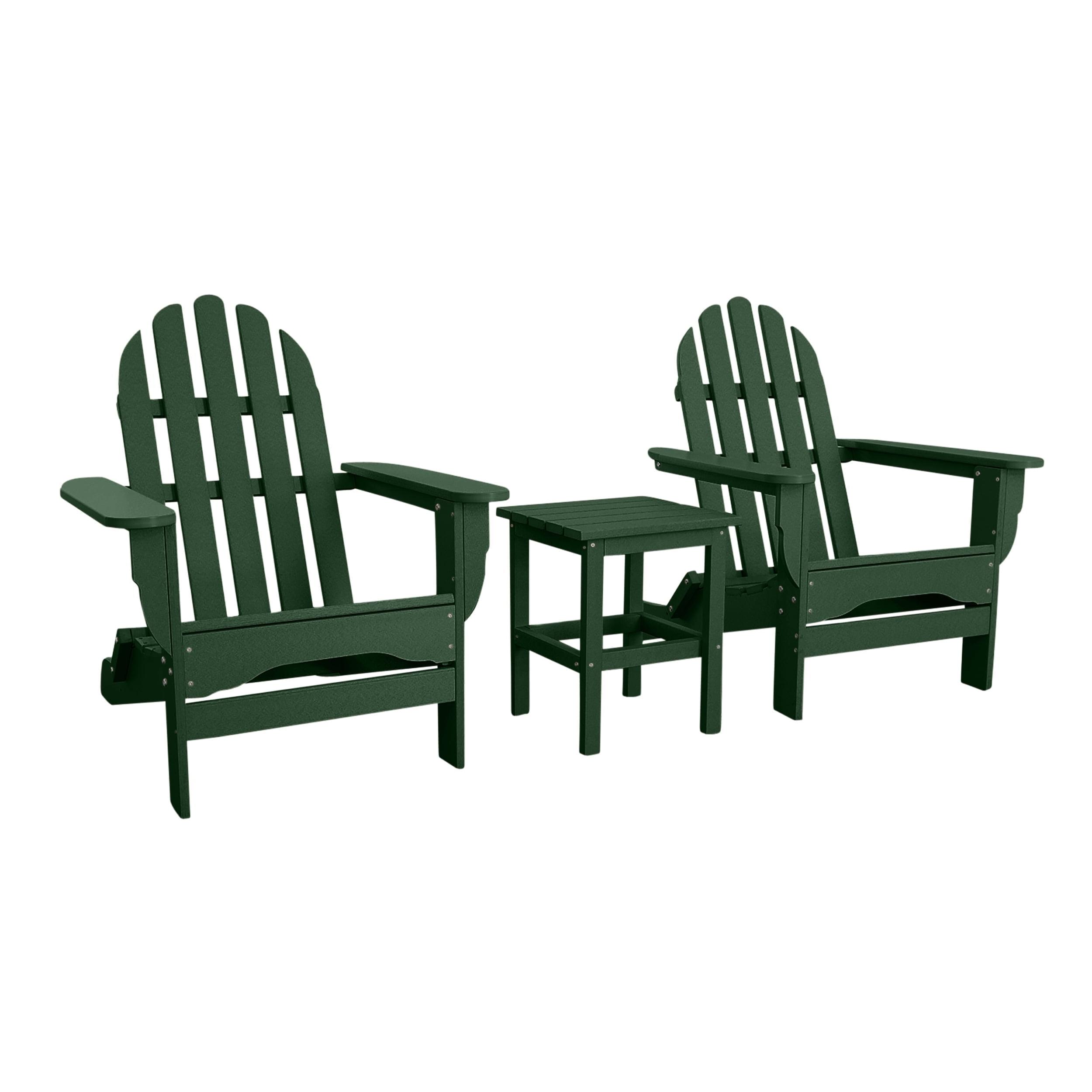 DuroGreen Adirondack Chair Set Made with All-Weather Tangent lumber, 2 Chairs, 1 Side Table, Oversized, High End Patio Furniture for Porch, Lawn, or Deck, No Maintenance, , Forest Green