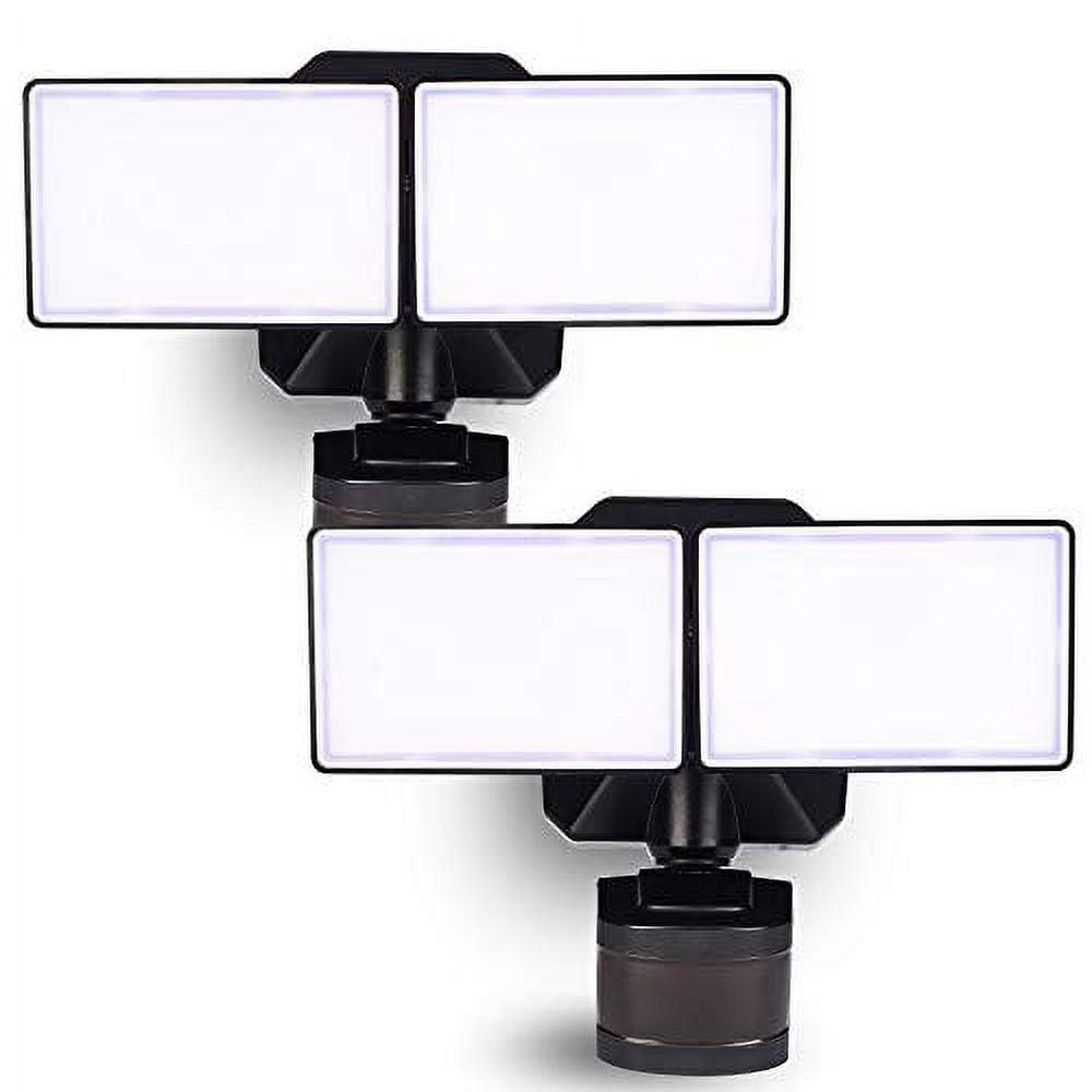 Dusk-to-Dawn Floodlights with Motion Sensor, 5000K Daylight White, ETL Certified, IP65 Outdoor Dual-Head Rotatable LED Security Flood Light for Porch, Driveway, EMANER (Black Fixture, 2-Pack)