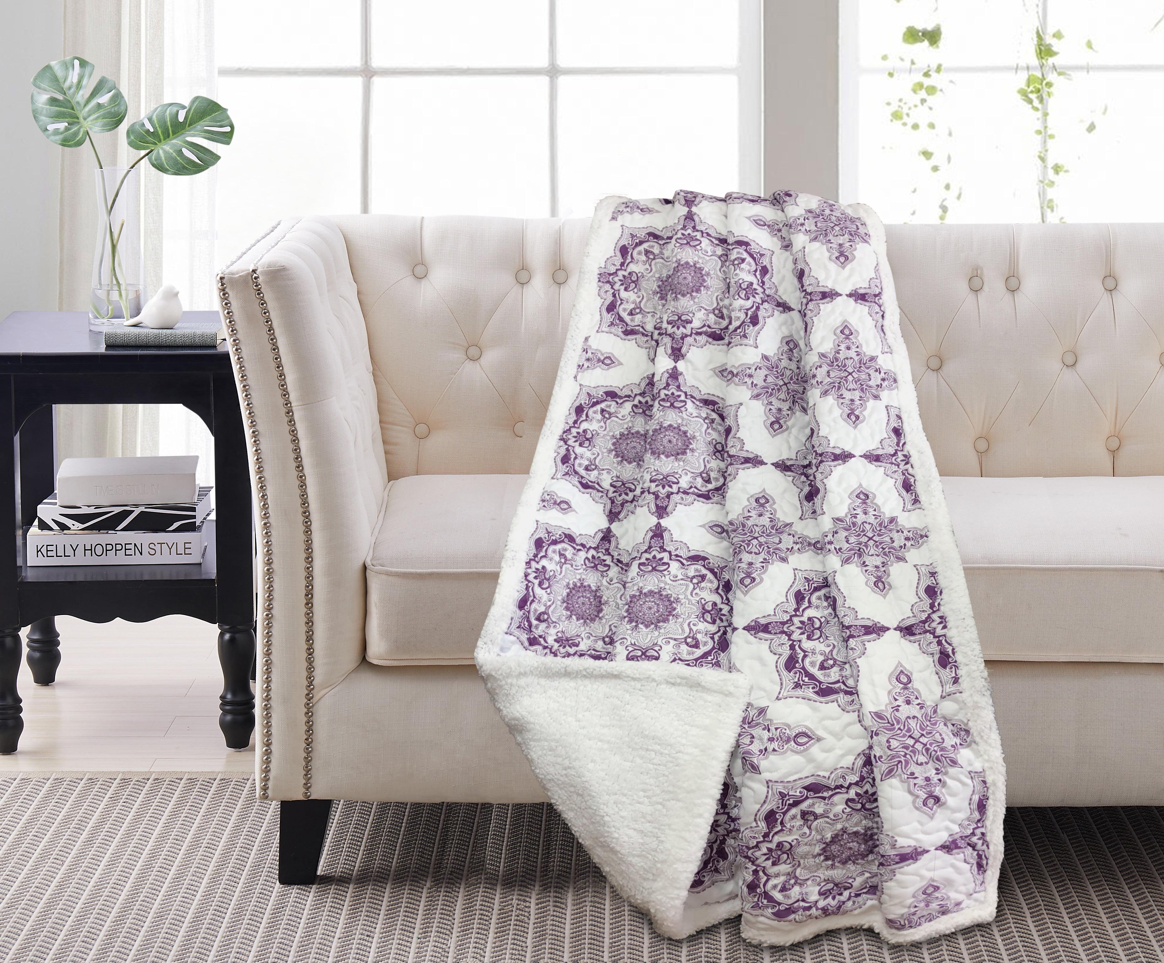 Purple and White Reversible Sherpa Throw Blanket 50 x 60 inches