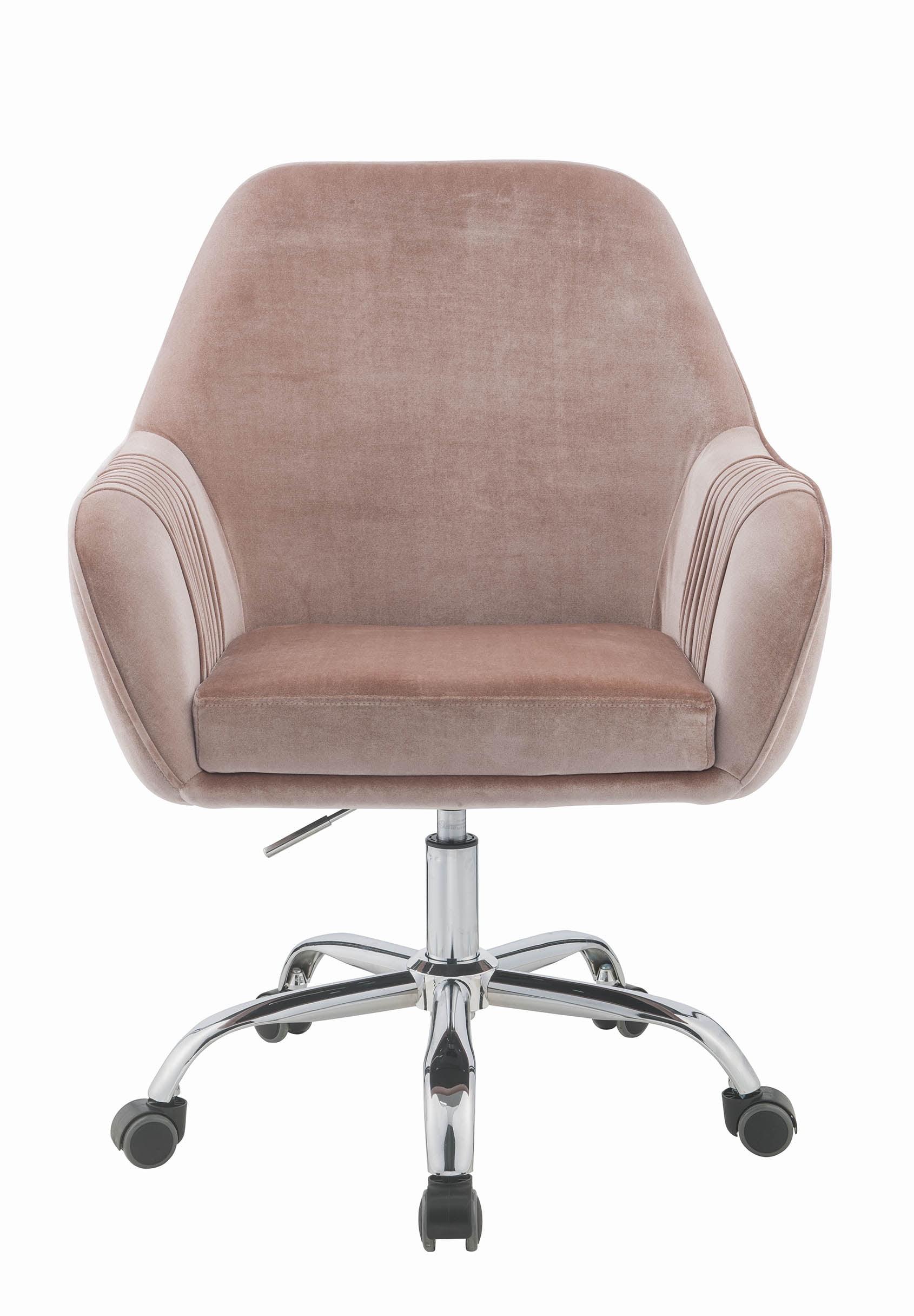Dusky Rose Velvet Swivel Task Chair with Chrome Metal Base