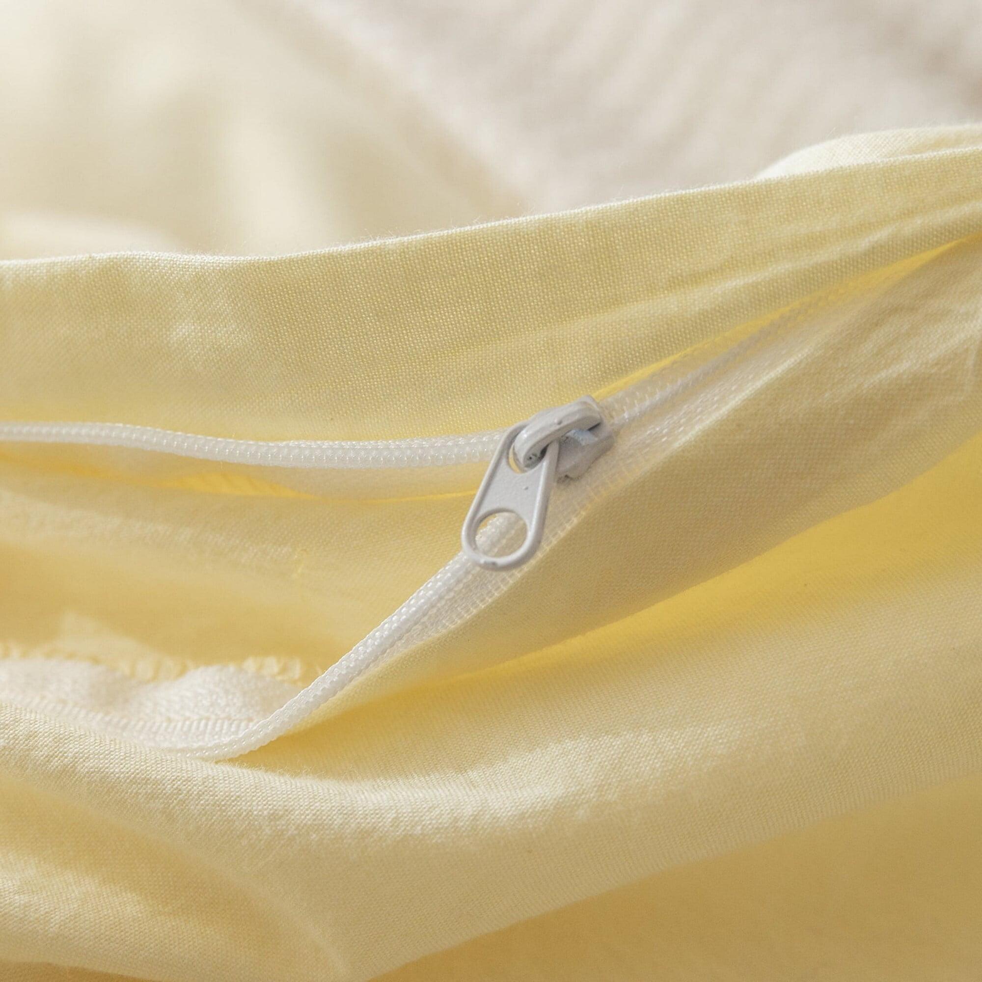 Light Yellow Washed Cotton Queen Duvet Cover Set