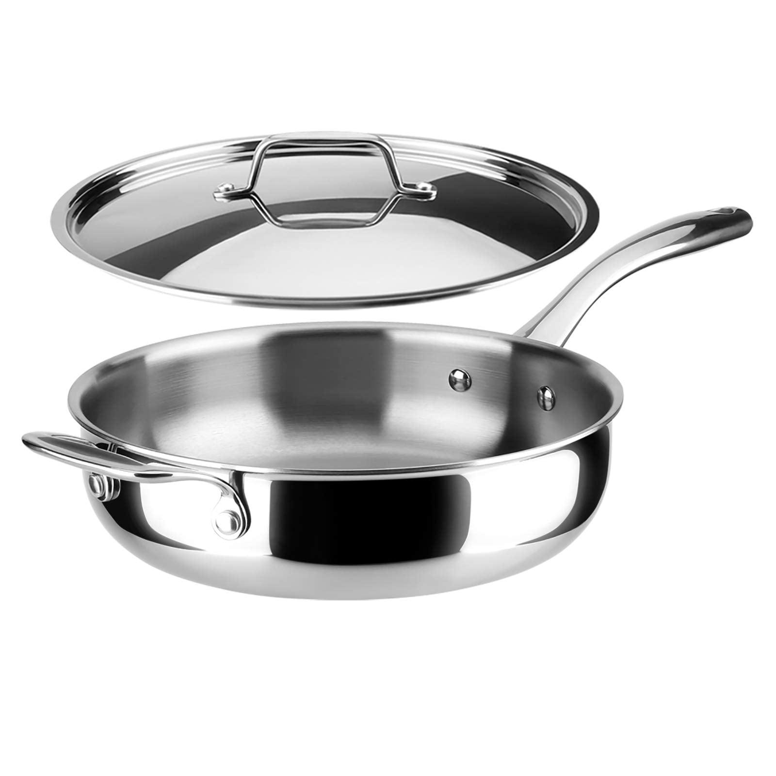 Duxtop Whole-Clad Tri-Ply Stainless Steel Saute Pan with Lid, 3 Quart, Kitchen Induction Cookware