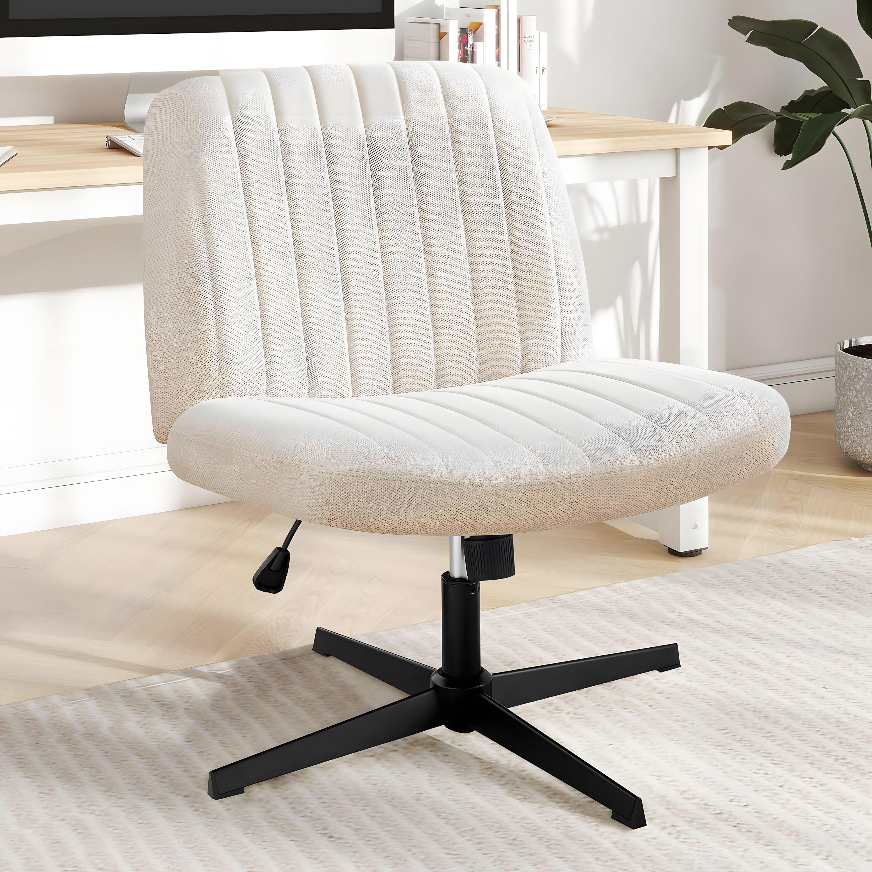 Criss Cross Chair, Cross Legged Office Chair, Wide Comfort Desk Chair, No Wheels Armless Computer Task Chair, Swivel Leather Vanity Home Chair, Height Adjustable