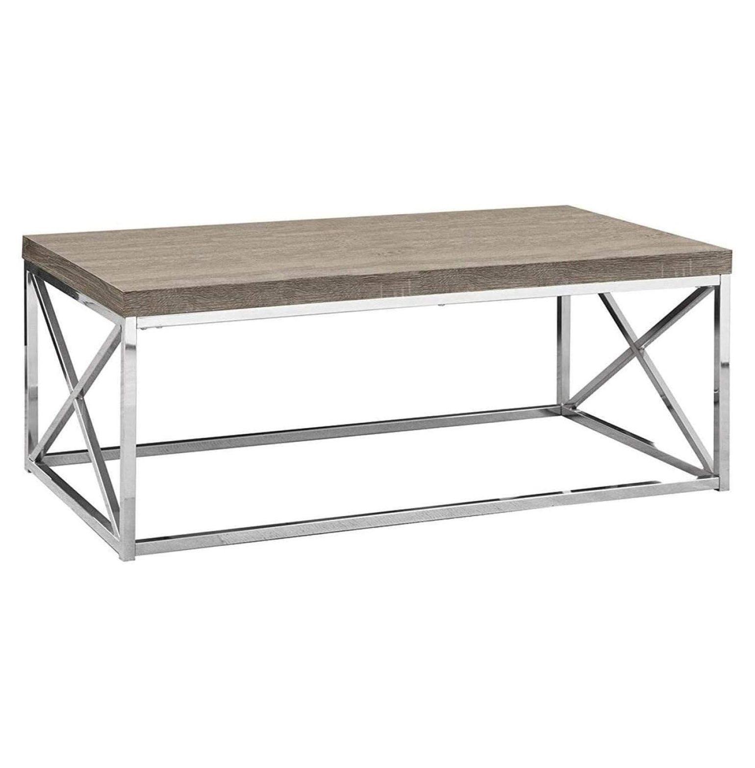 Monarch Dark Taupe Wood-Look Finish Chrome Metal Contemporary Style Coffee Table