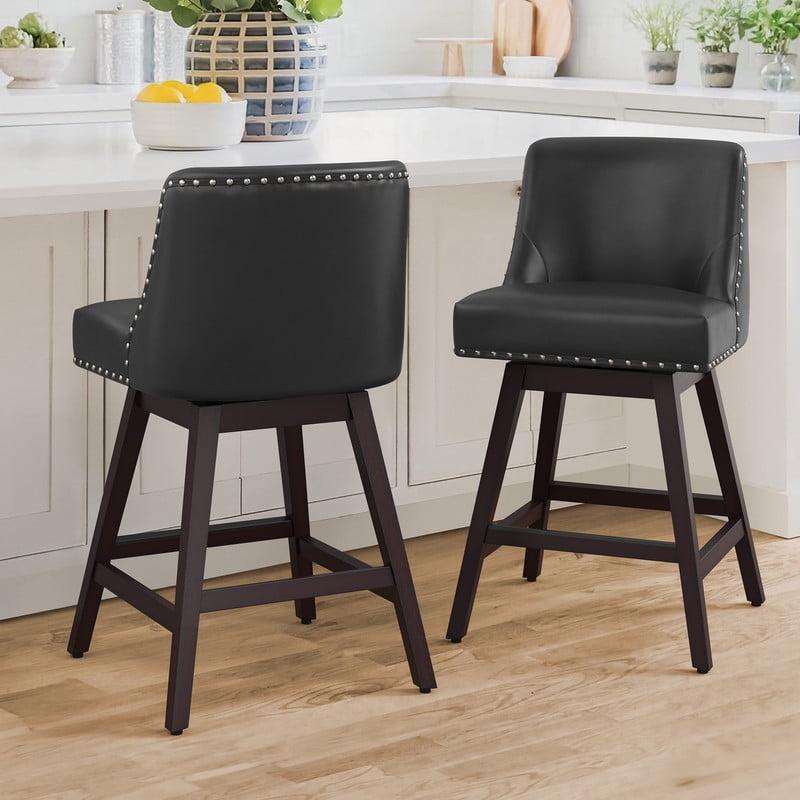 Dycanpo 26''H Swivel Bar Stools with Back Sets of 2 Faux Leather for Home Kitchen Island, Black
