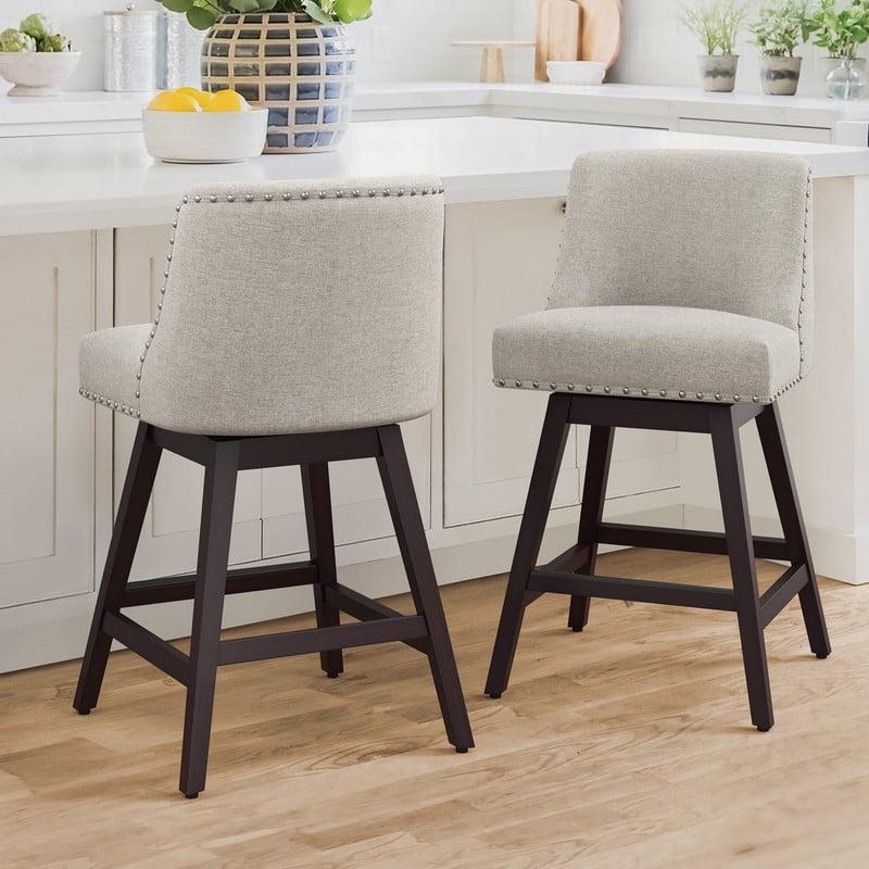 Oyster Gray Swivel Counter Stools with Wood Legs, Set of 2