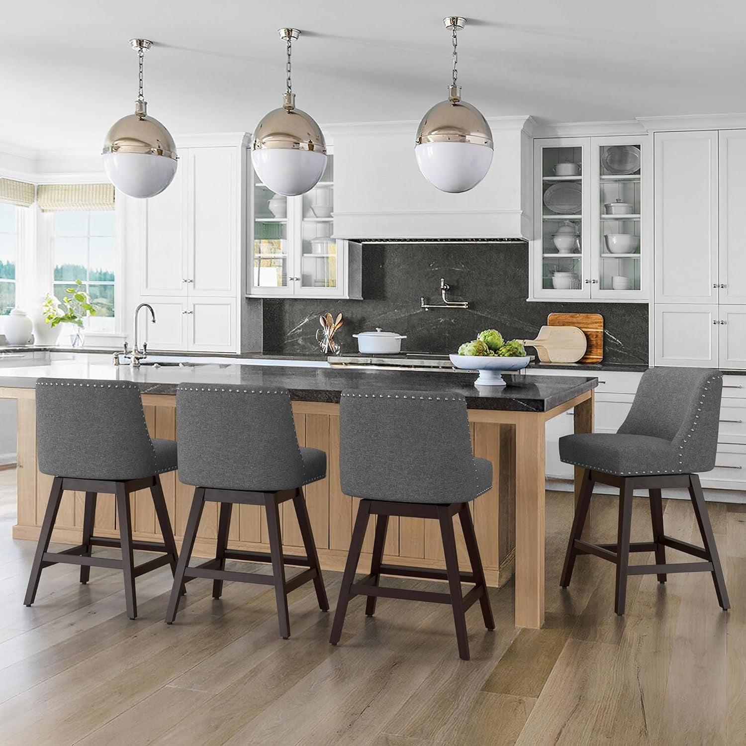Dycanpo 26''H Swivel Counter Stools Set of 4 with Back Linen Fabric for Home Kitchen Island, Gray