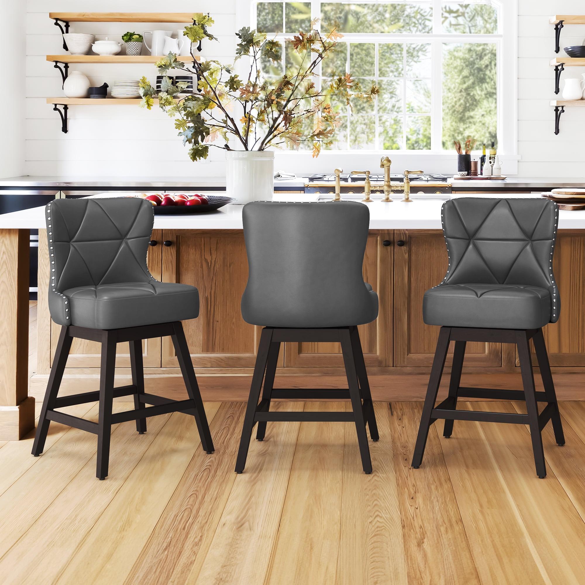 Dycanpo 26" Swivel Bar Stool Set of 3 with Upholstered Back, for Home Kitchen, Dark Gray