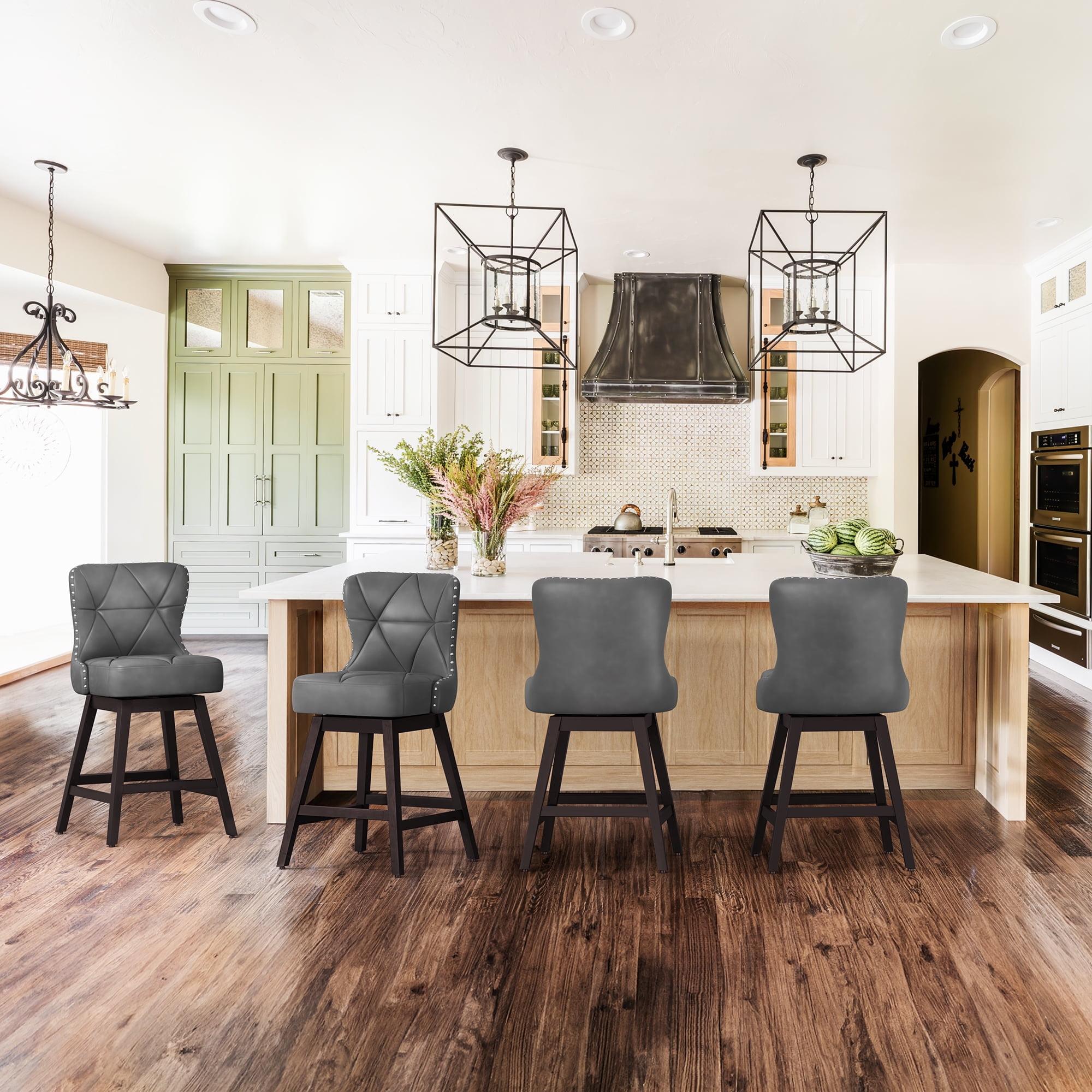 Gray Swivel Upholstered Counter Stool with Wood Frame