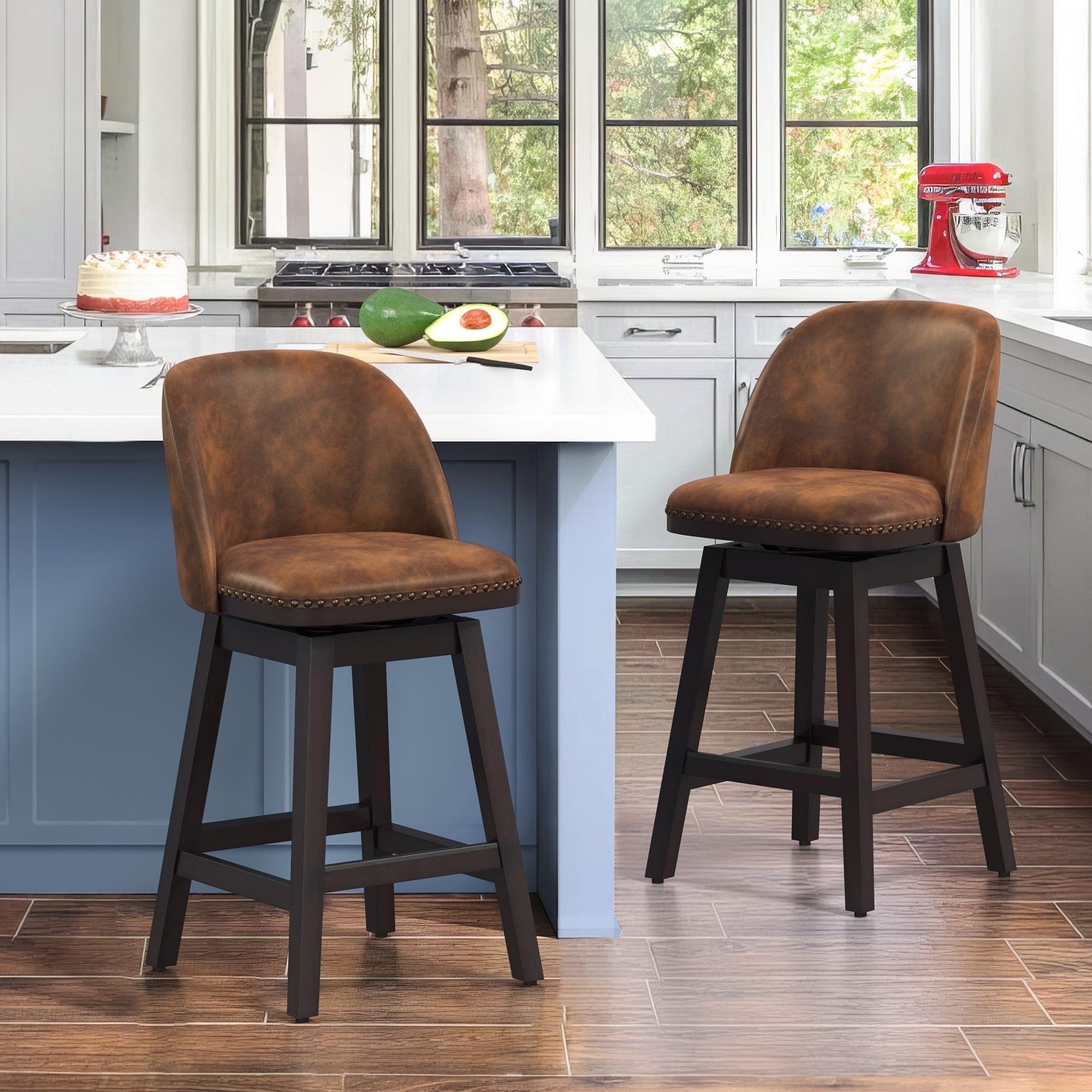 LUE BONA 26'' Swivel Bar Stools Set of 2, Counter Stools with Back & Footrest for Kitchen,Brown