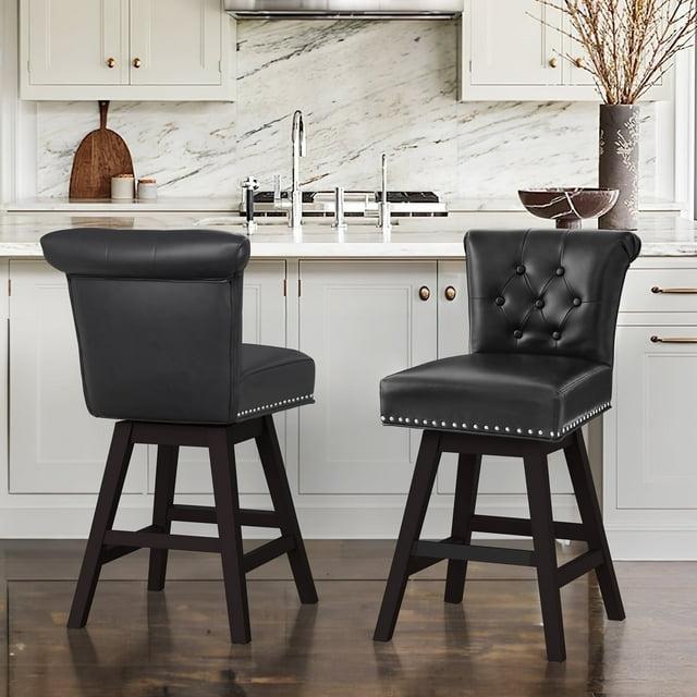 Dycanpo 26'' Swivel Bar Stools Set of 2, Upholstered Barstool with Footrest for Kitchen,Black-Faux Leather