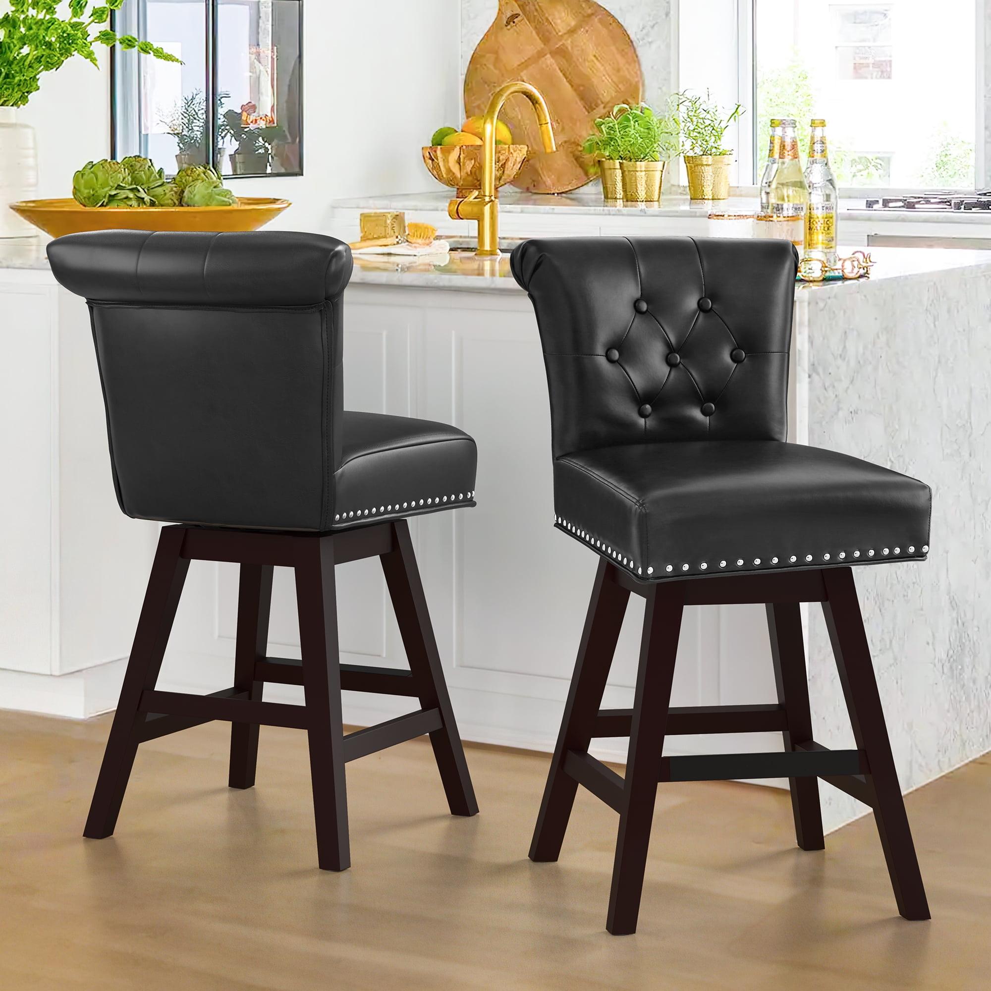 Dycanpo 26'' Swivel Bar Stools Set of 2, Upholstered Barstool with Footrest for Kitchen,Black