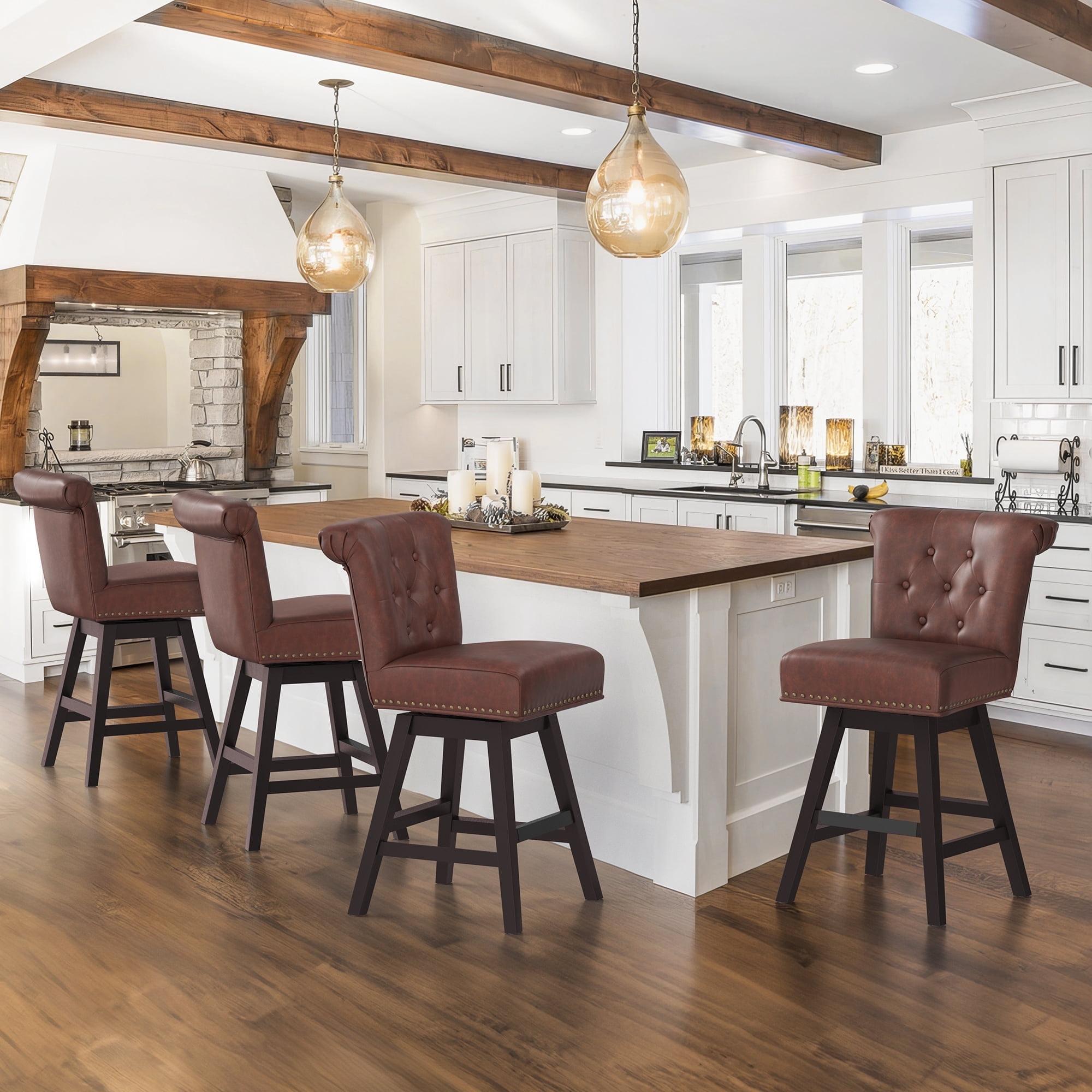 Dycanpo 26" Tall Counter Height Bar Stools Set of 4 with Back Faux Leather for Home Kitchen, Brown