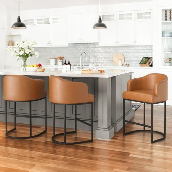 Dycanpo Counter Height Bar Stools with Back Sets of 3 Modern Counter Stools for Home Kitchen, Brown