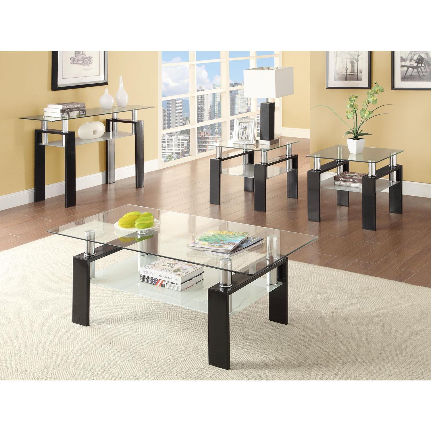 Contemporary High-Gloss Black Metal and Frosted Glass Square End Table