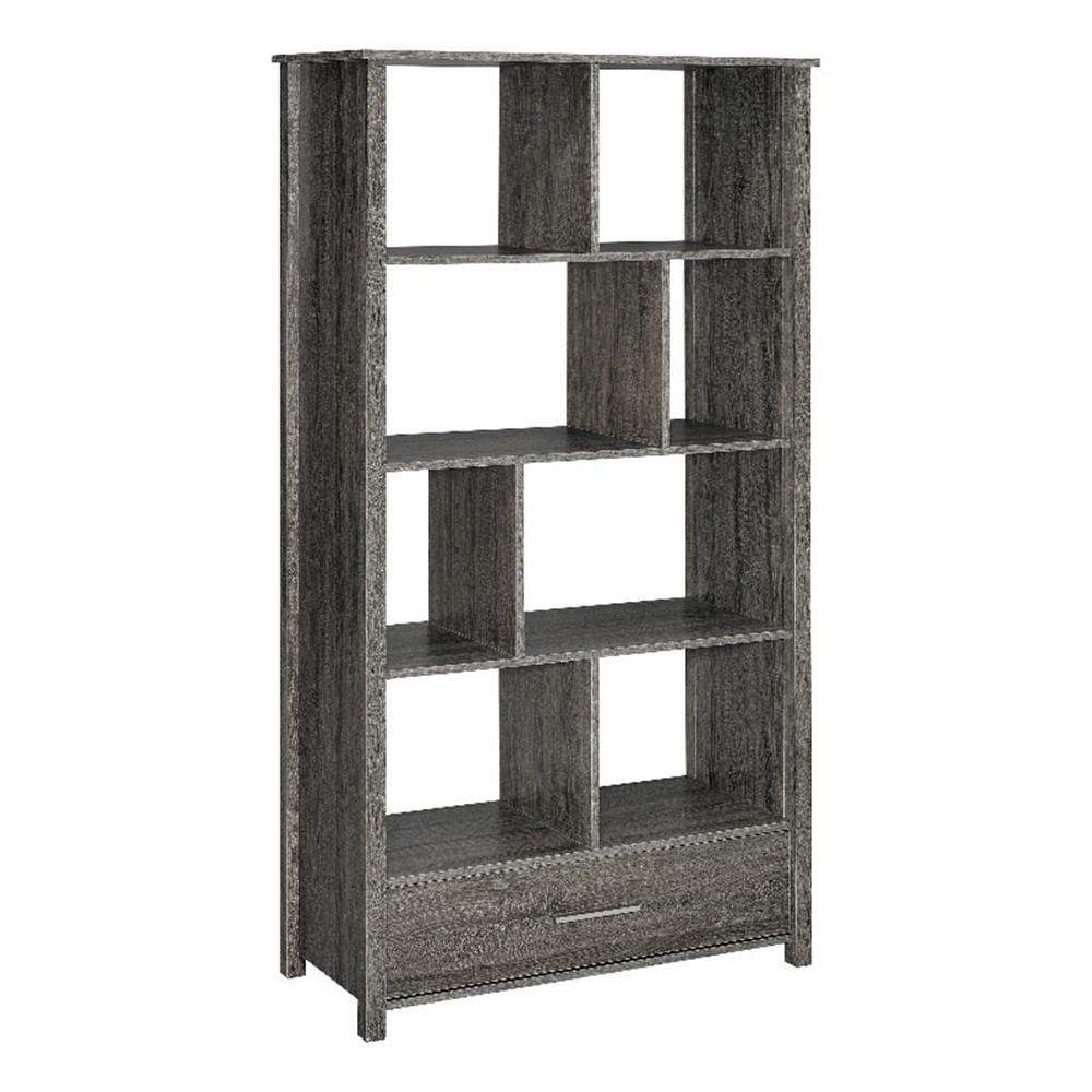 68" Dylan 8 Shelf Bookcase with Storage Drawer Weathered Gray - Coaster: Modern Home Office Furniture