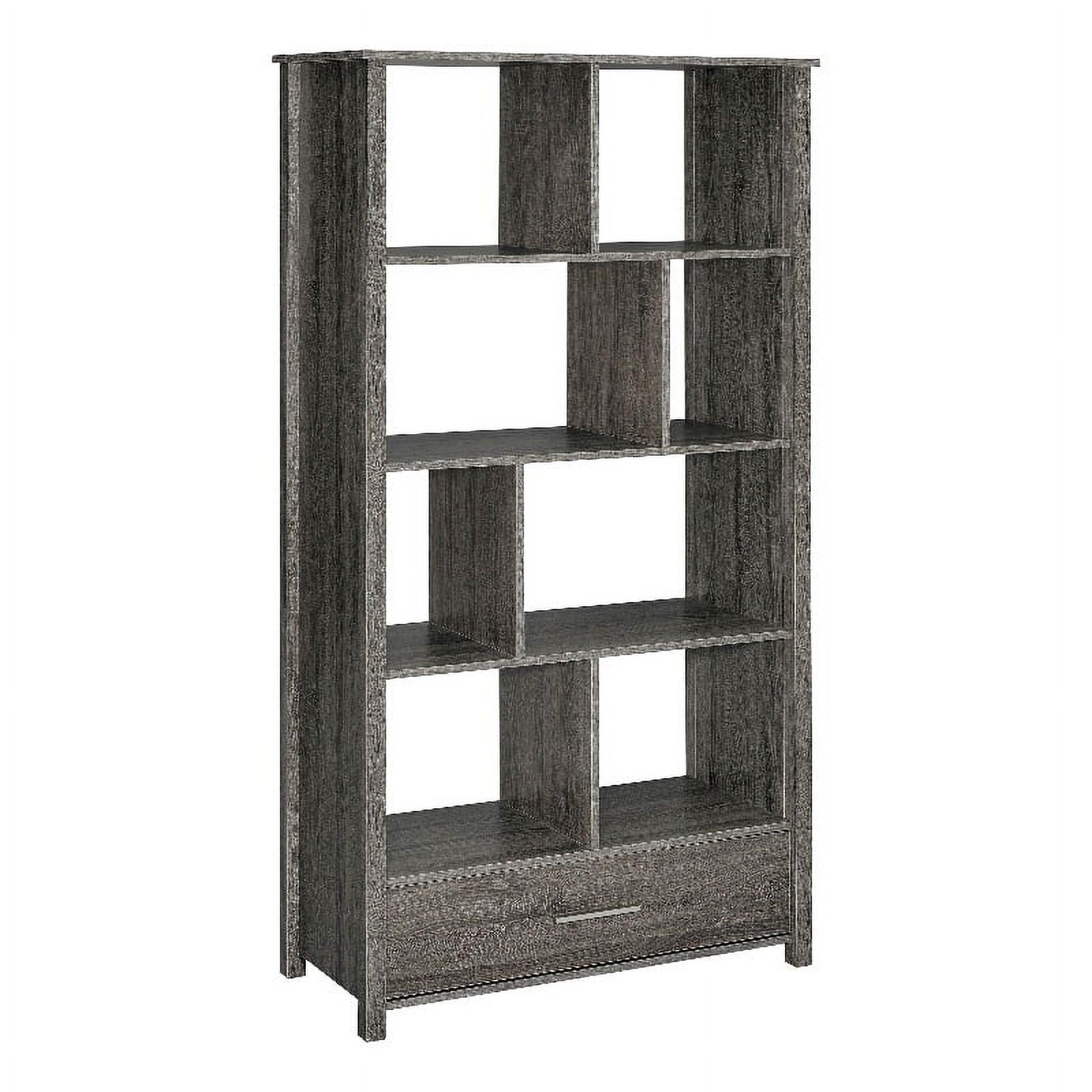 Weathered Gray 8-Shelf Bookcase with Storage Drawer