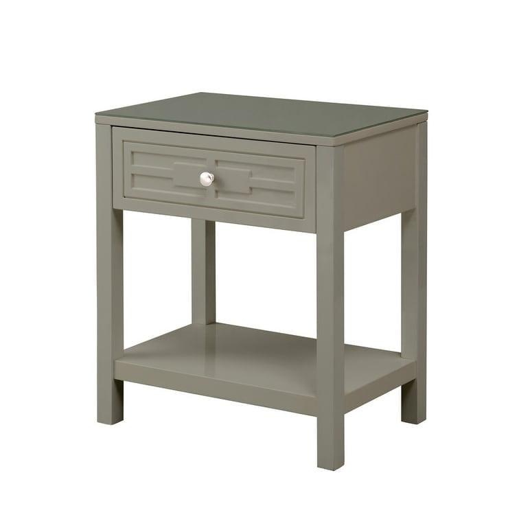 Taupe Wooden End Side Table Nightstand with Glass Top