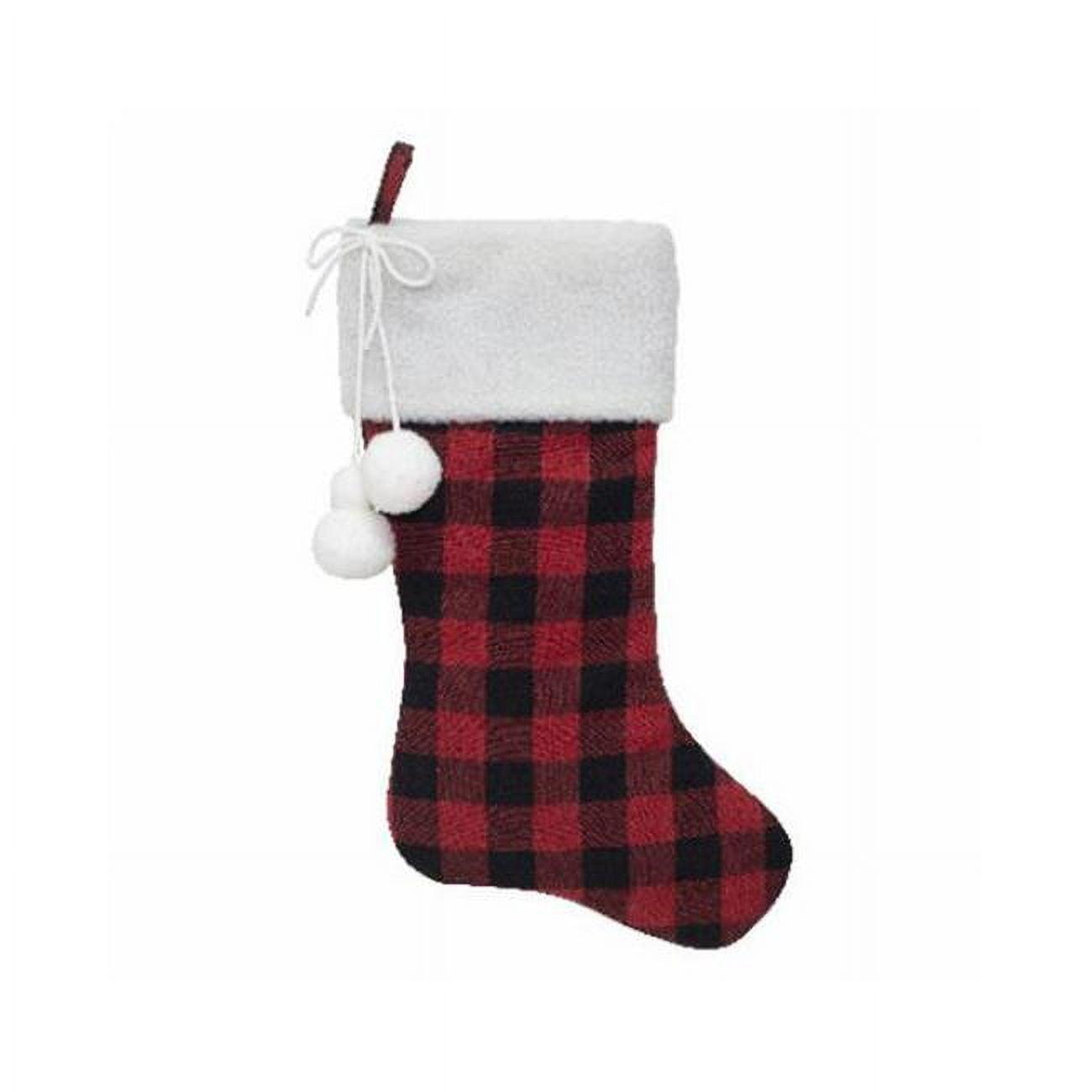 20" Red and Black Plaid Christmas Stocking with White Velvet Cuff