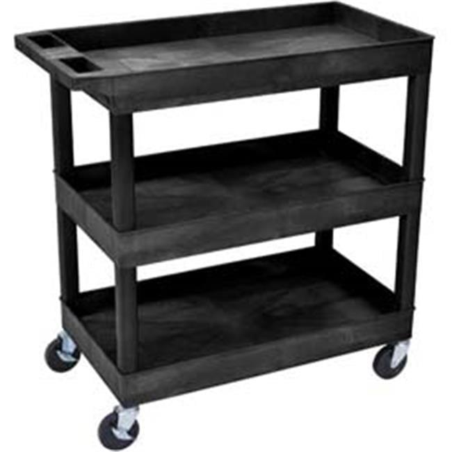 Black High-Density Polyethylene 3-Shelf Utility Cart with Push Handle