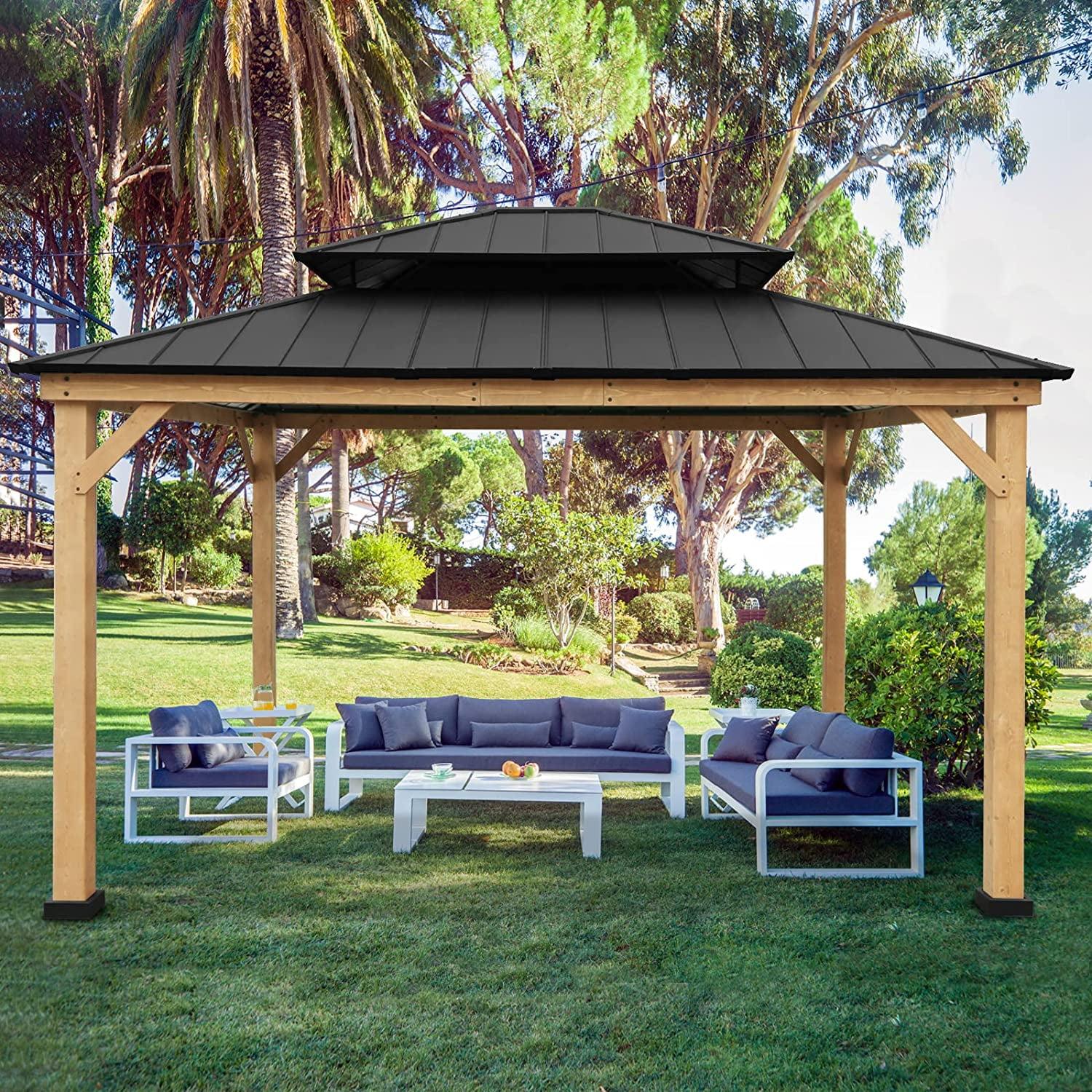 13x15 Cedar and Black Steel Double Roof Gazebo