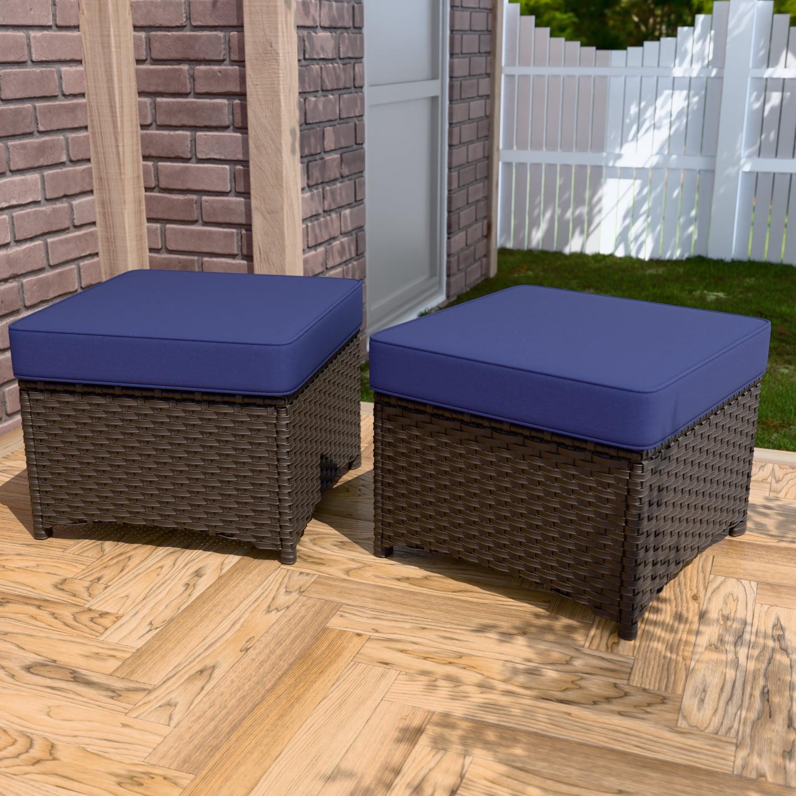 EAGLE PEAK Outdoor Patio Wicker Ottomans with Olefin Cushions