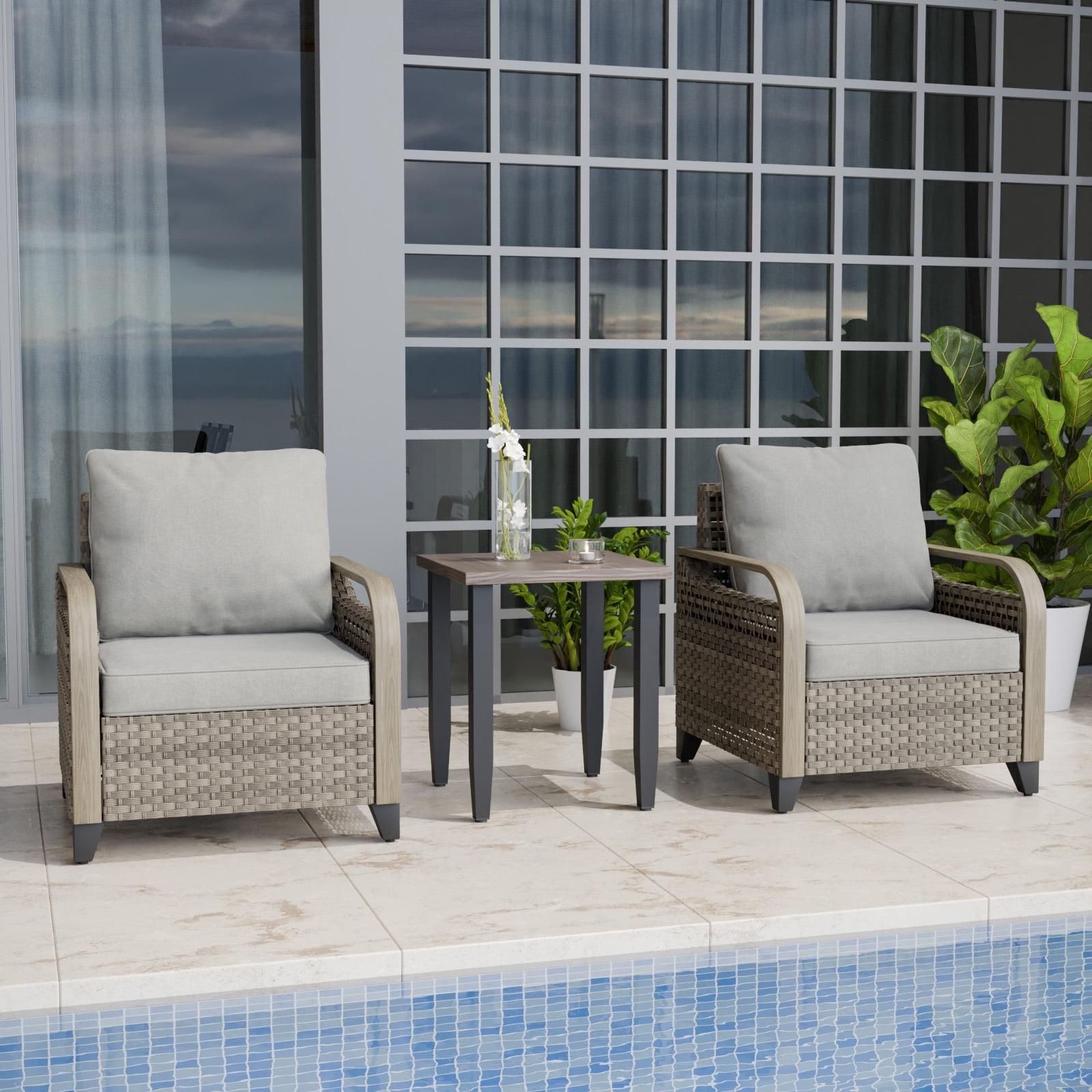 5-Piece Brown Steel Wicker Patio Set with Gray Cushions