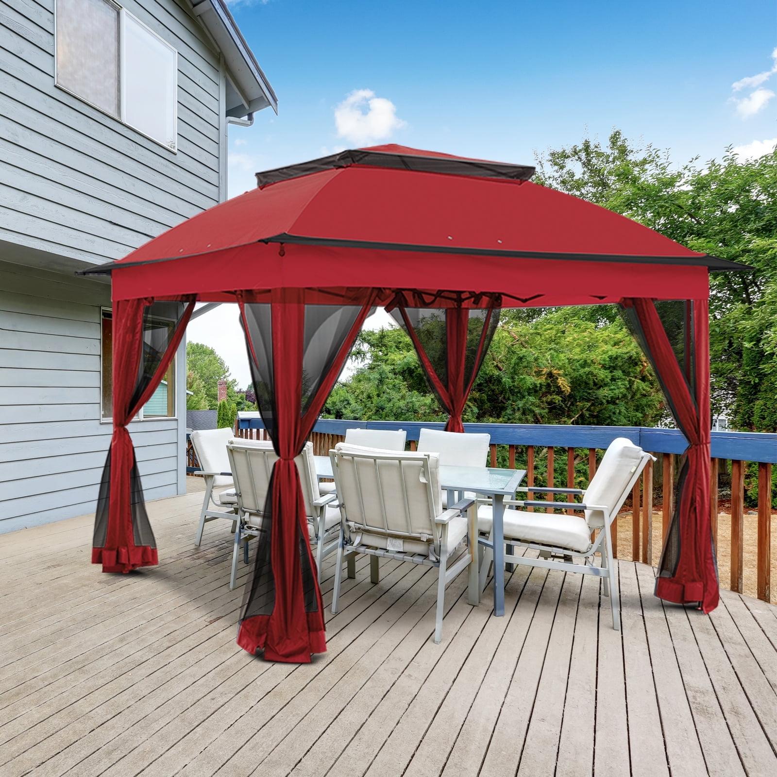 Red Steel Pop-Up Gazebo with Mesh Sidewalls