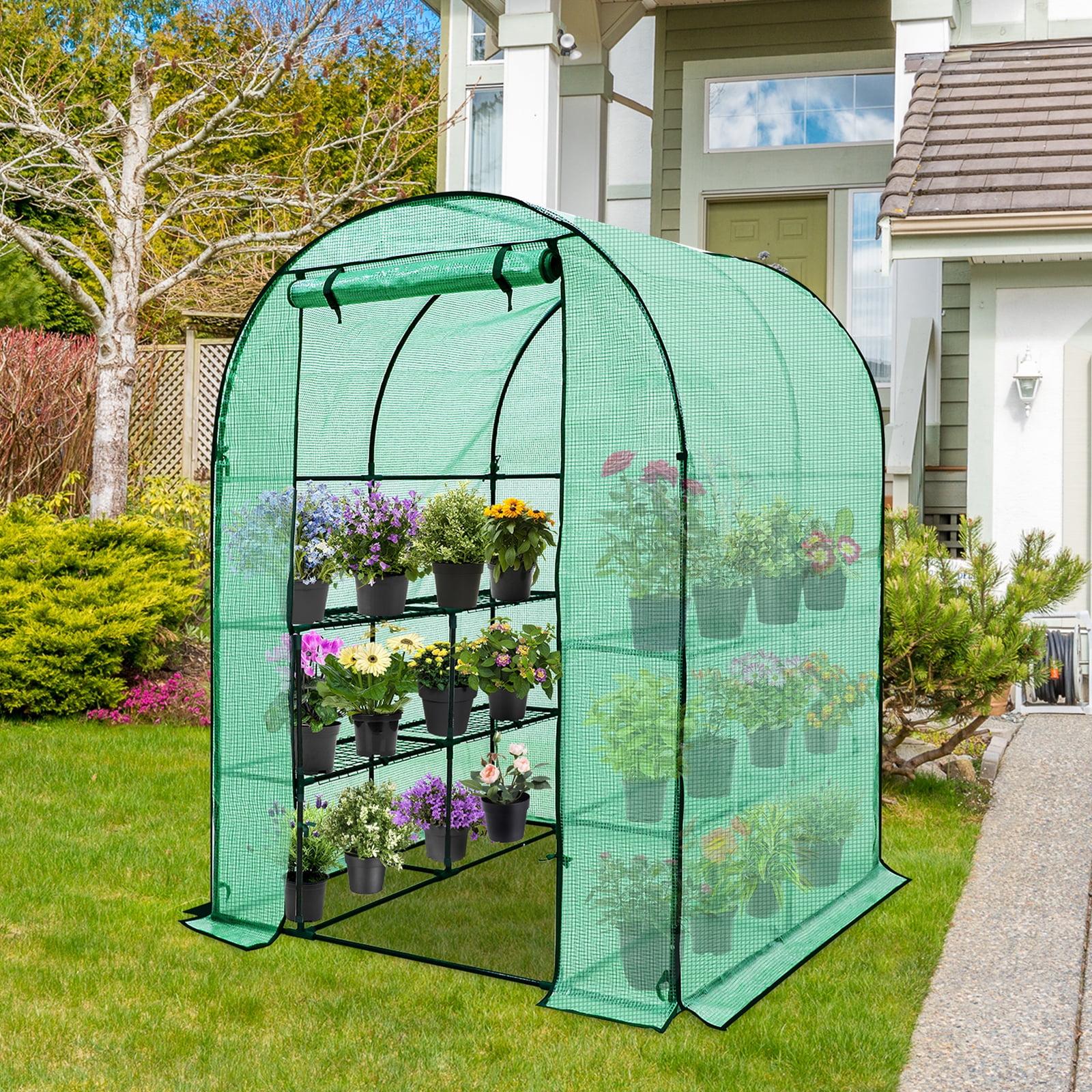 Green Walk-In 3-Tier 8-Shelf Gardening Greenhouse with Mesh Windows